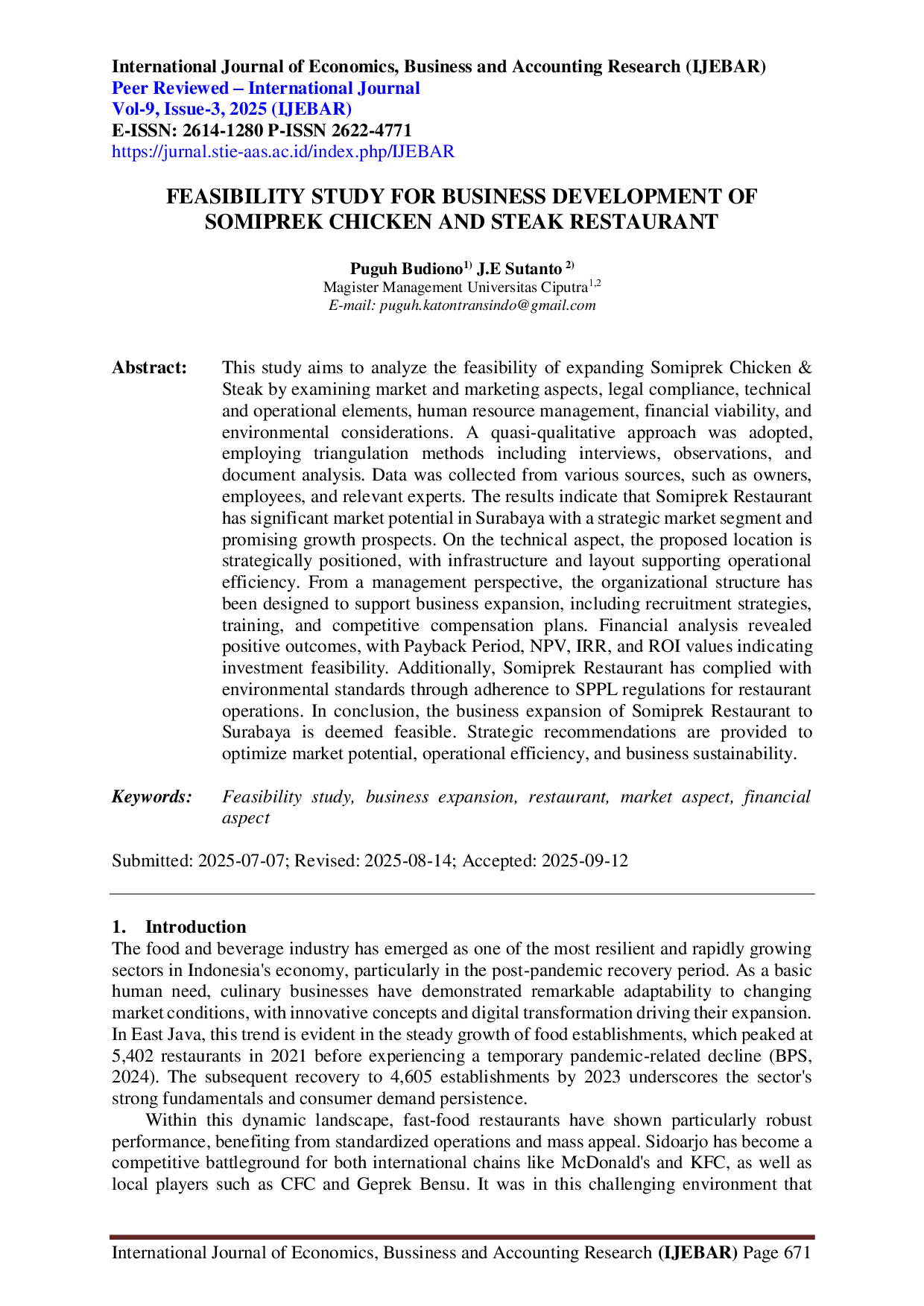 juris Feasibility Study For Business Development Of Somiprek Chicken And Steak Restaurant