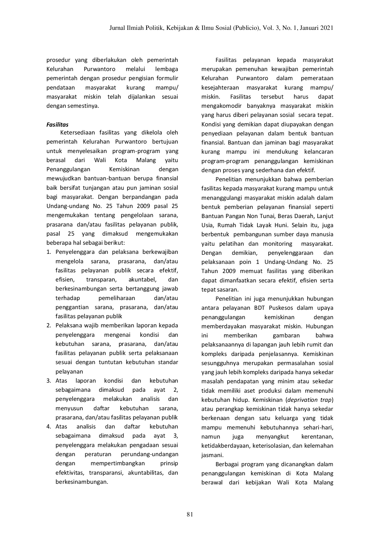 JURIS Penanggulangan Kemiskinan Melalui Pusat Kesejahteraan Sosial Dalam Perspektif Pelayanan Publik