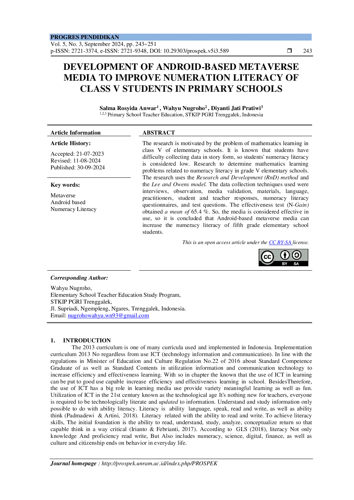 JURIS Development of Android Based Metaverse Media to Improve Numeration Literacy of Class V Students in Primary Schools