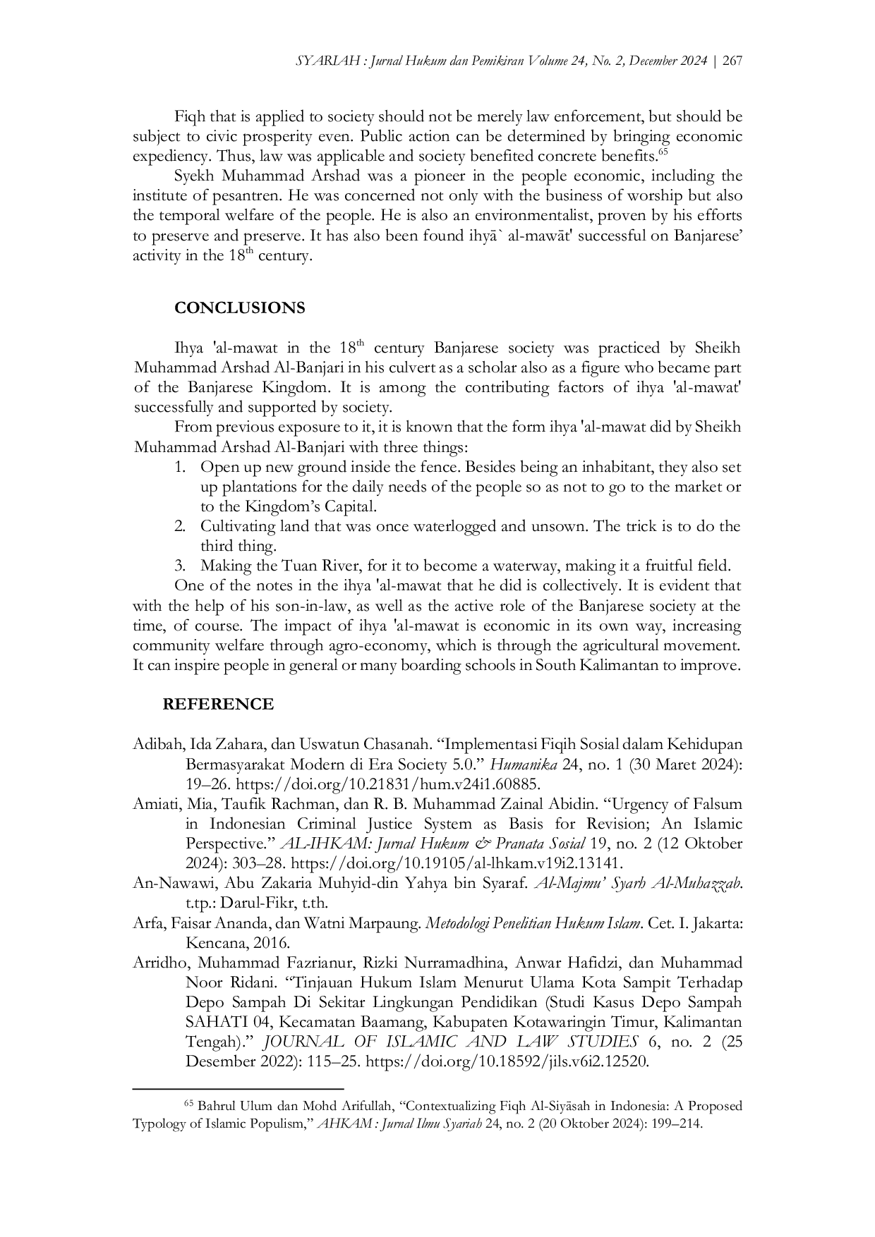 JURIS Revitalisasi Lahan Terlantar IhyA al MawAt karya Syekh Muhammad Arshad Al Banjari sebagai Model Ekonomi Pesantren di Masyarakat Banjar Abad ke 18