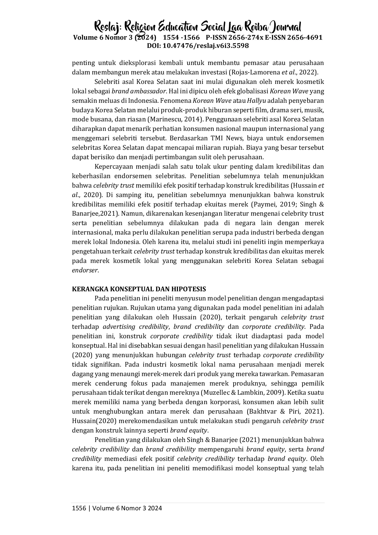 JURIS Analisis Pengaruh Celebrity Trust terhadap Konstruk Kredibilitas dan Ekuitas Merek Kosmetik Lokal Indonesia