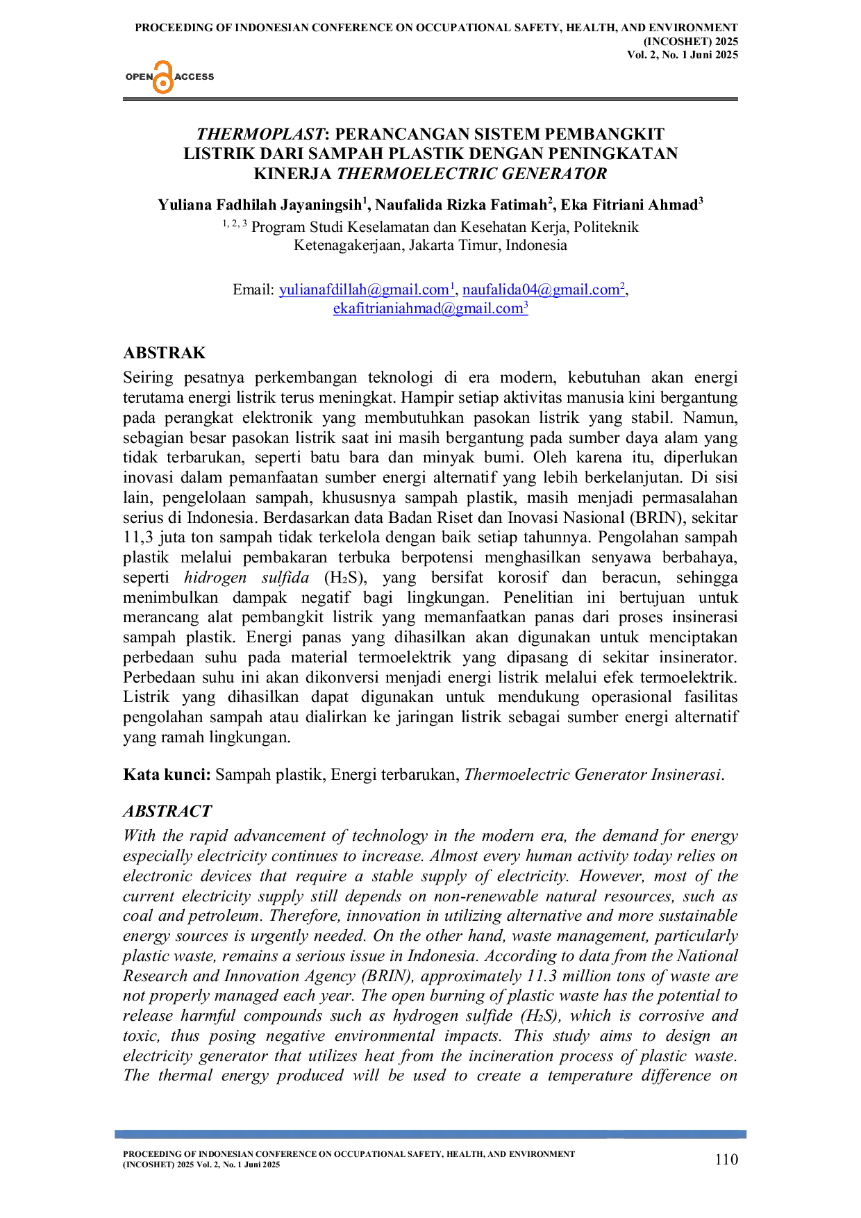 JURIS Thermoplast Perancangan Sistem Pembangkit Listrik Dari Sampah Plastik Dengan Peningkatan Kinerja Thermoelectric Generator