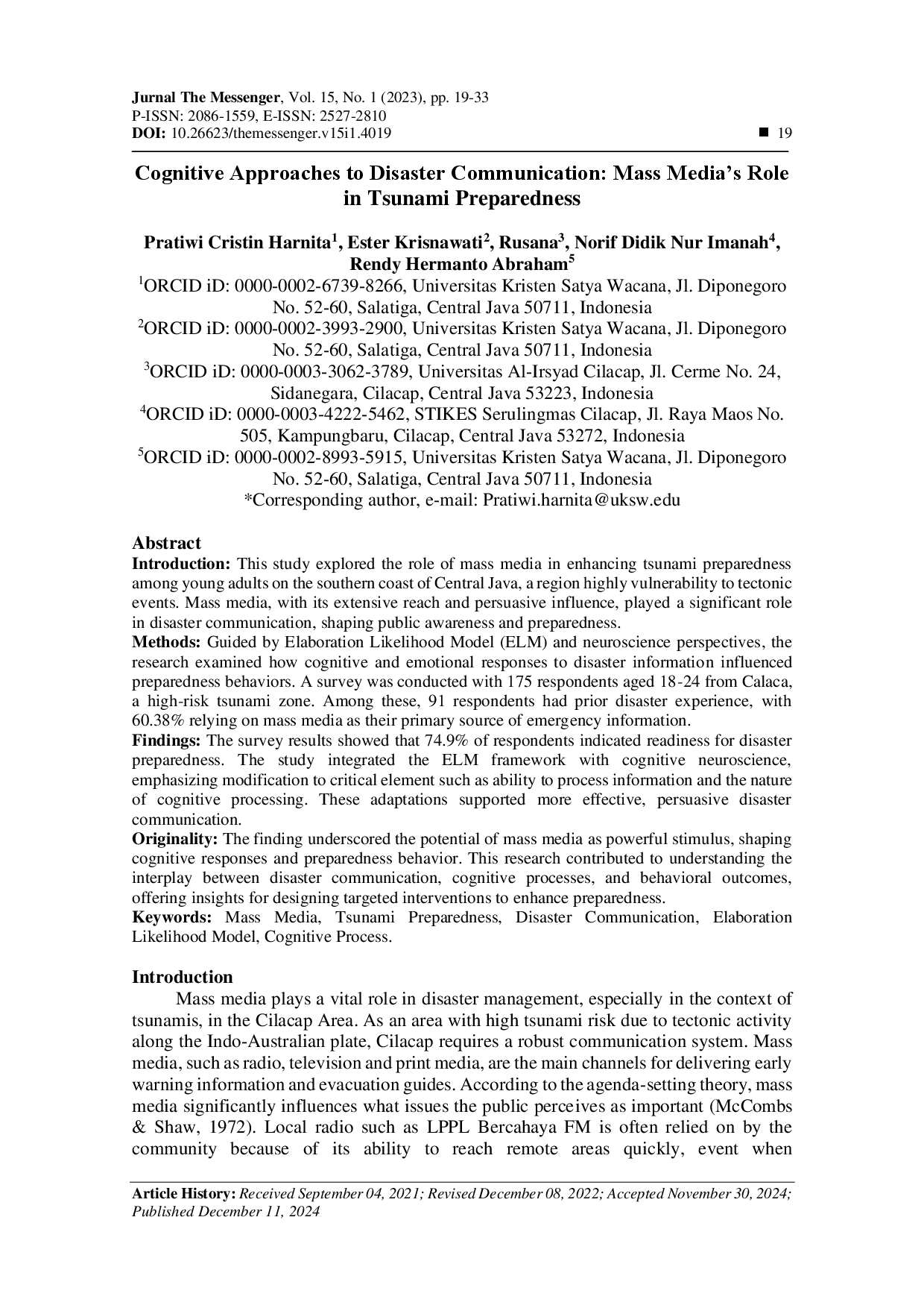 juris Cognitive Approaches to Disaster Communication Mass Media s Role in Tsunami Preparedness