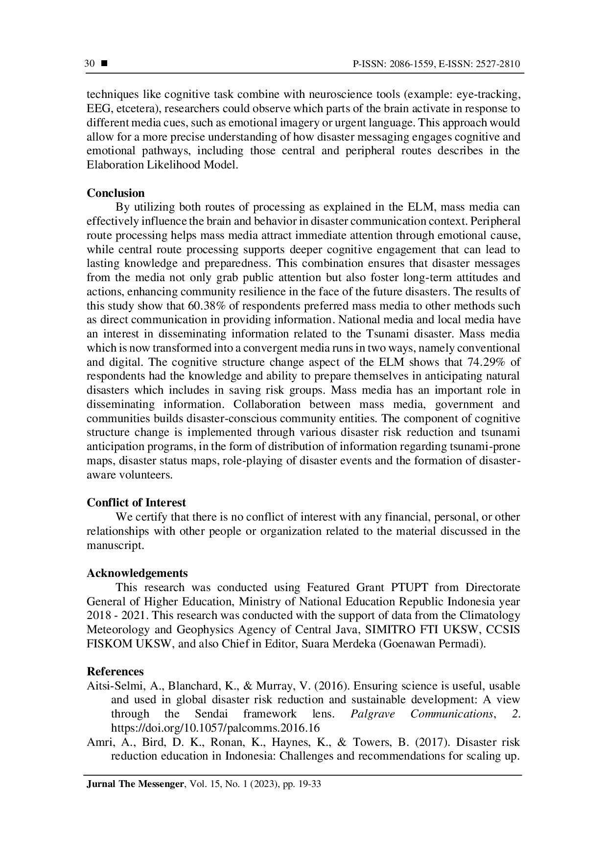 juris Cognitive Approaches to Disaster Communication Mass Media s Role in Tsunami Preparedness