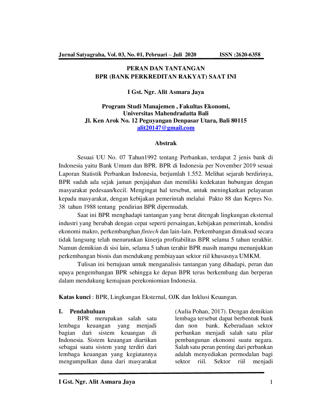JURIS Peran dan Tantangan BPR Bank Perkreditan Rakyat Saat Ini