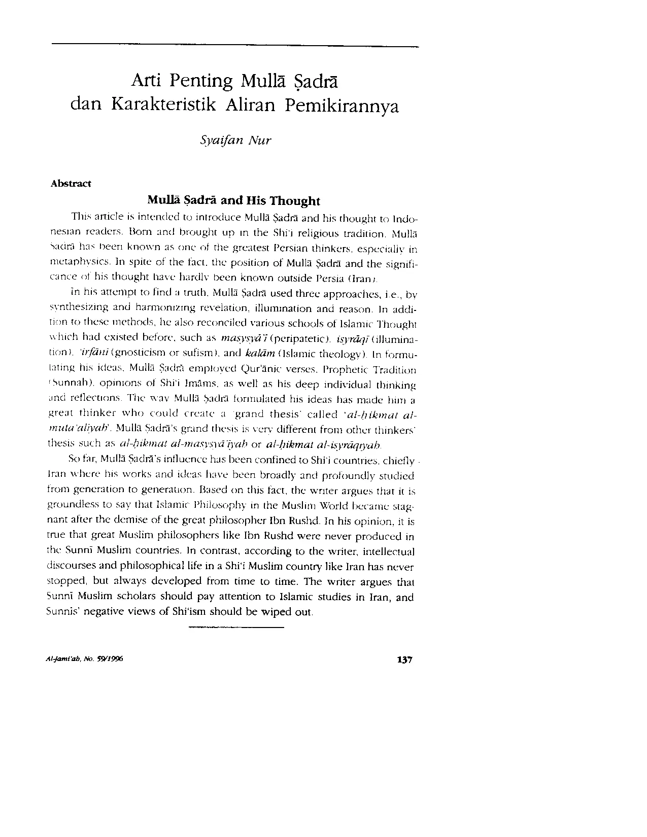 JURIS Arti Penting MullA adrA dan Karatristik Aliran Pemikirannya