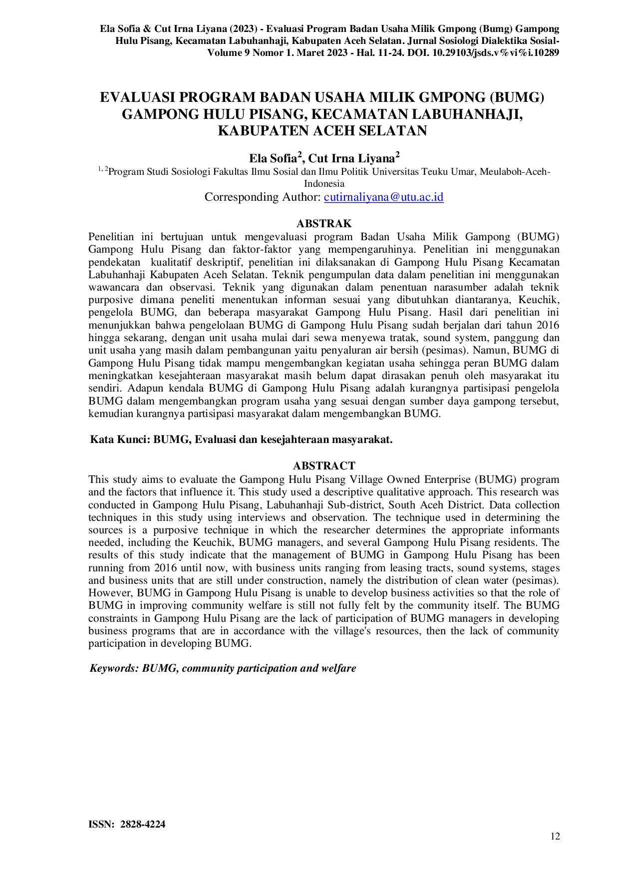 JURIS Evaluasi Program Badan Usaha Milik Gampong Bumg Gampong Hulu Pisang Kecamatan Labuhanhaji Kabupaten Aceh Selatan