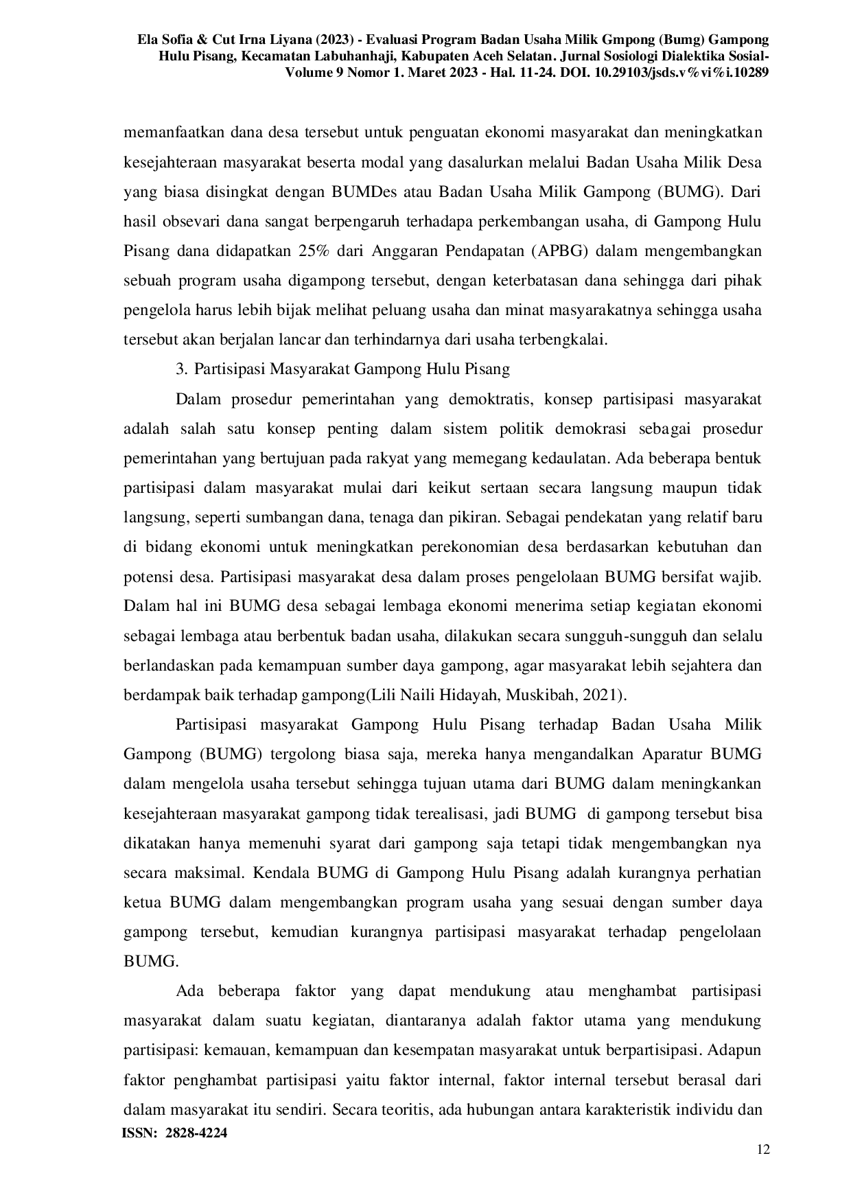 JURIS Evaluasi Program Badan Usaha Milik Gampong Bumg Gampong Hulu Pisang Kecamatan Labuhanhaji Kabupaten Aceh Selatan