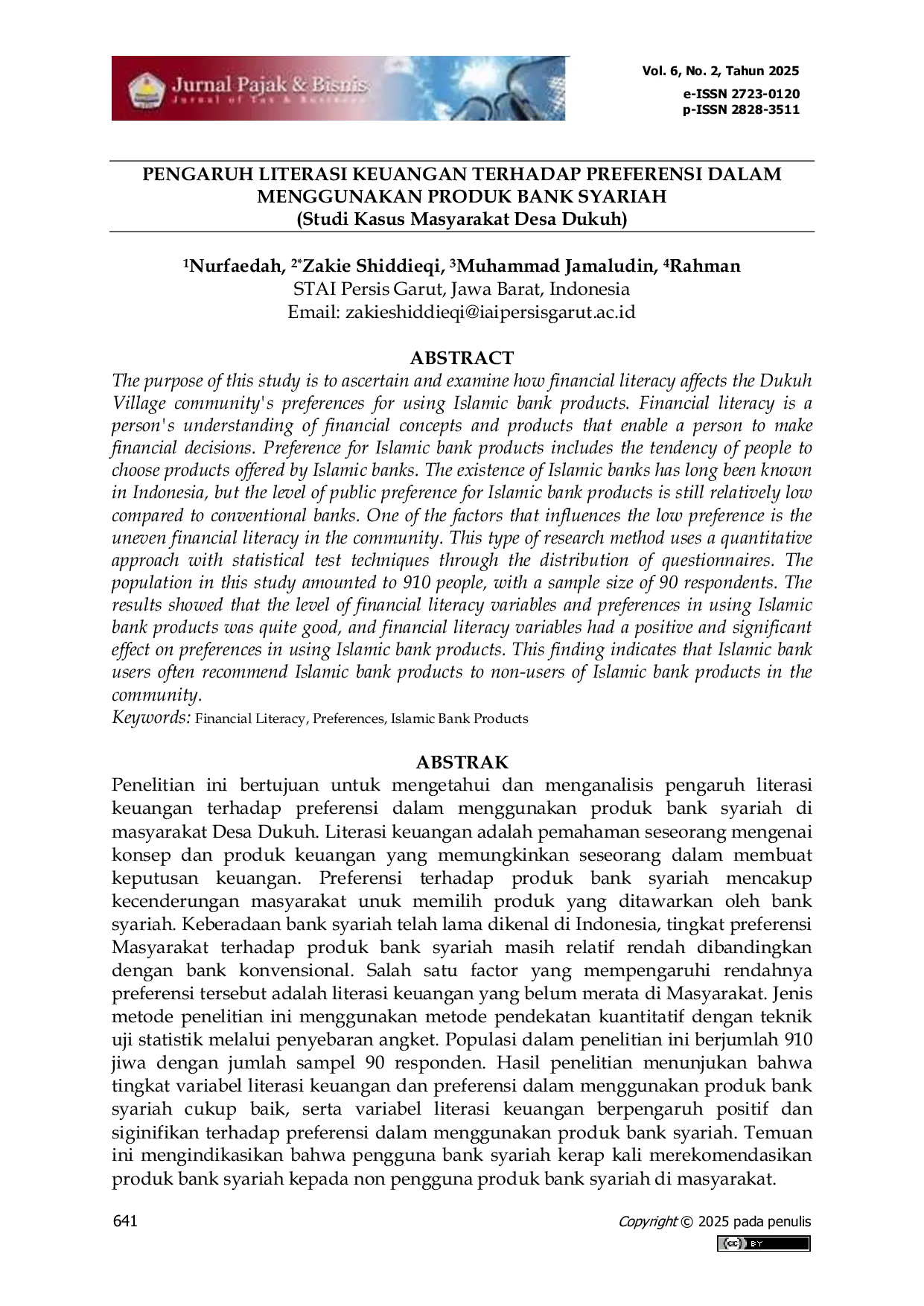 JURIS Pengaruh Literasi Keuangan Terhadap Preferensi Dalam Menggunakan Produk Bank Syariah