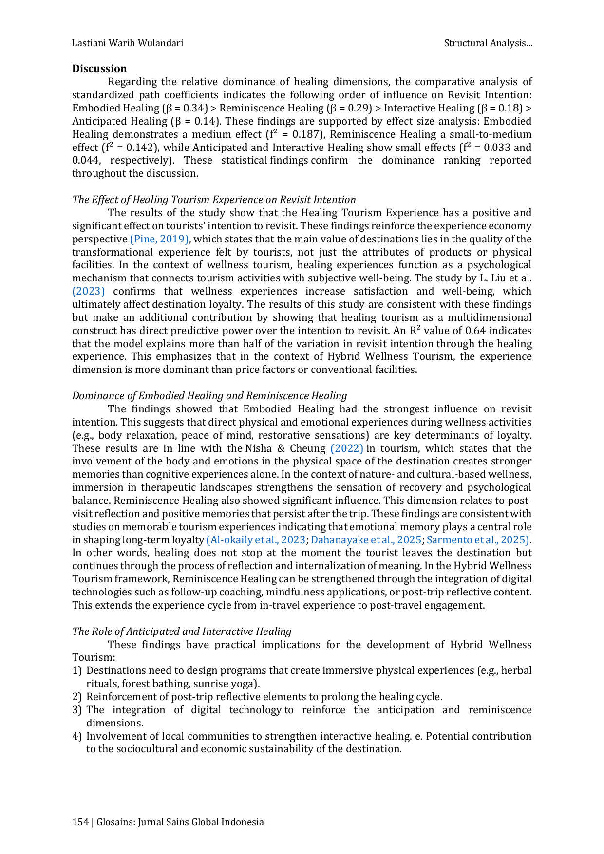 JURIS Structural Analysis of Healing Tourism Experiences and Their Impact on Revisit Intentions Within the Multidimensional Wellness Tourism Framework Based on Local Wisdom