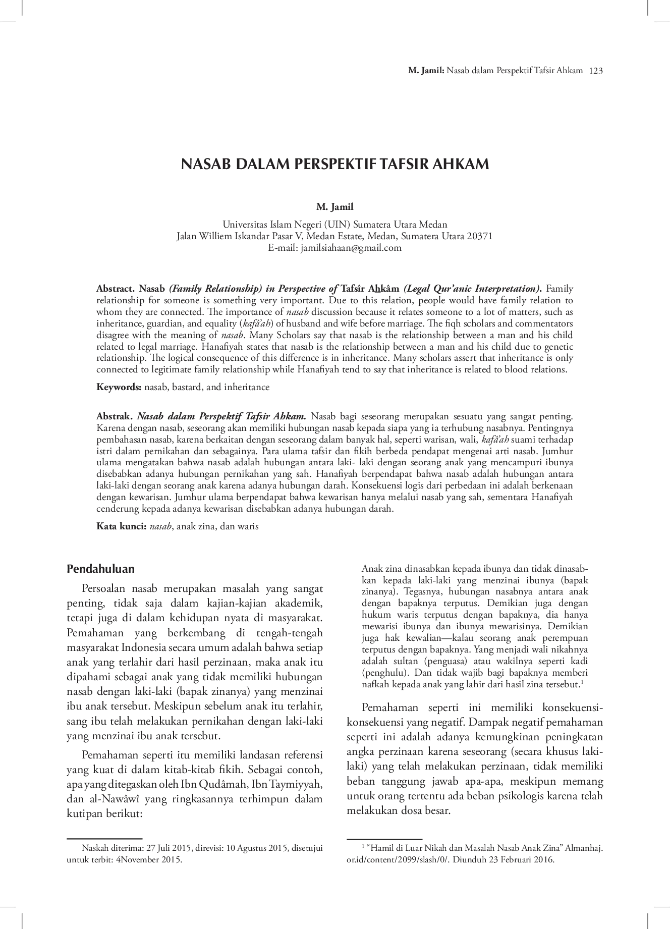 juris Nasab dalam Perspektif Tafsir Ahkam