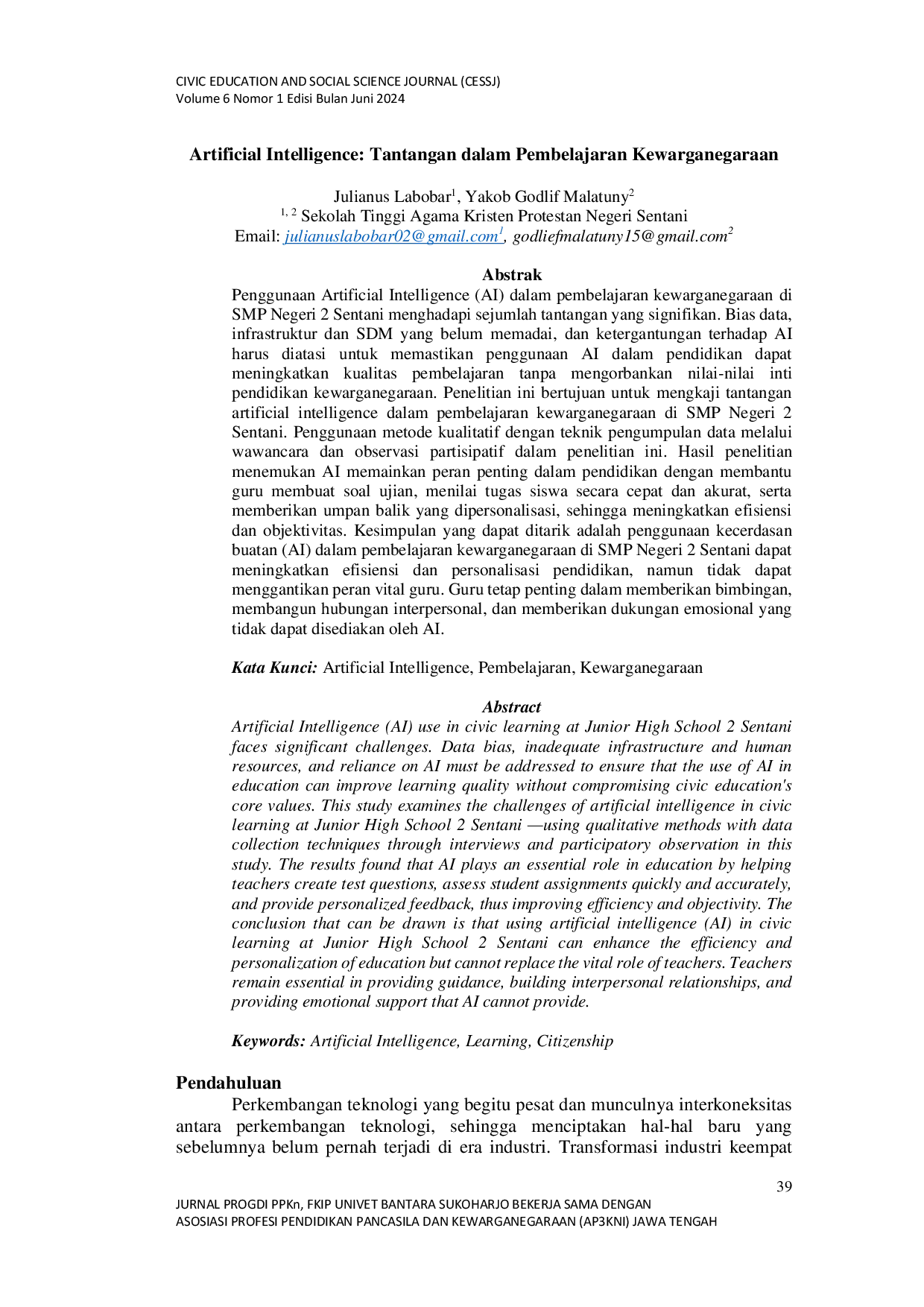 JURIS Artificial Intelligence Tantangan Dalam Pembelajaran Kewarganegaraan