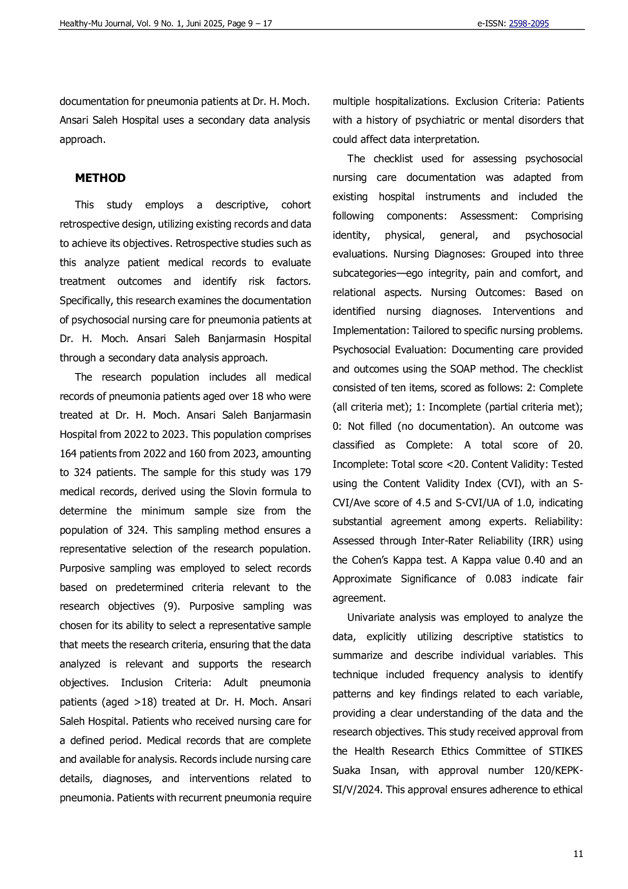 JURIS Implementation of Psychosocial Nursing Care Documentation For Pneumonia Patients A Secondary Data Analysis in an Indonesian Hospital