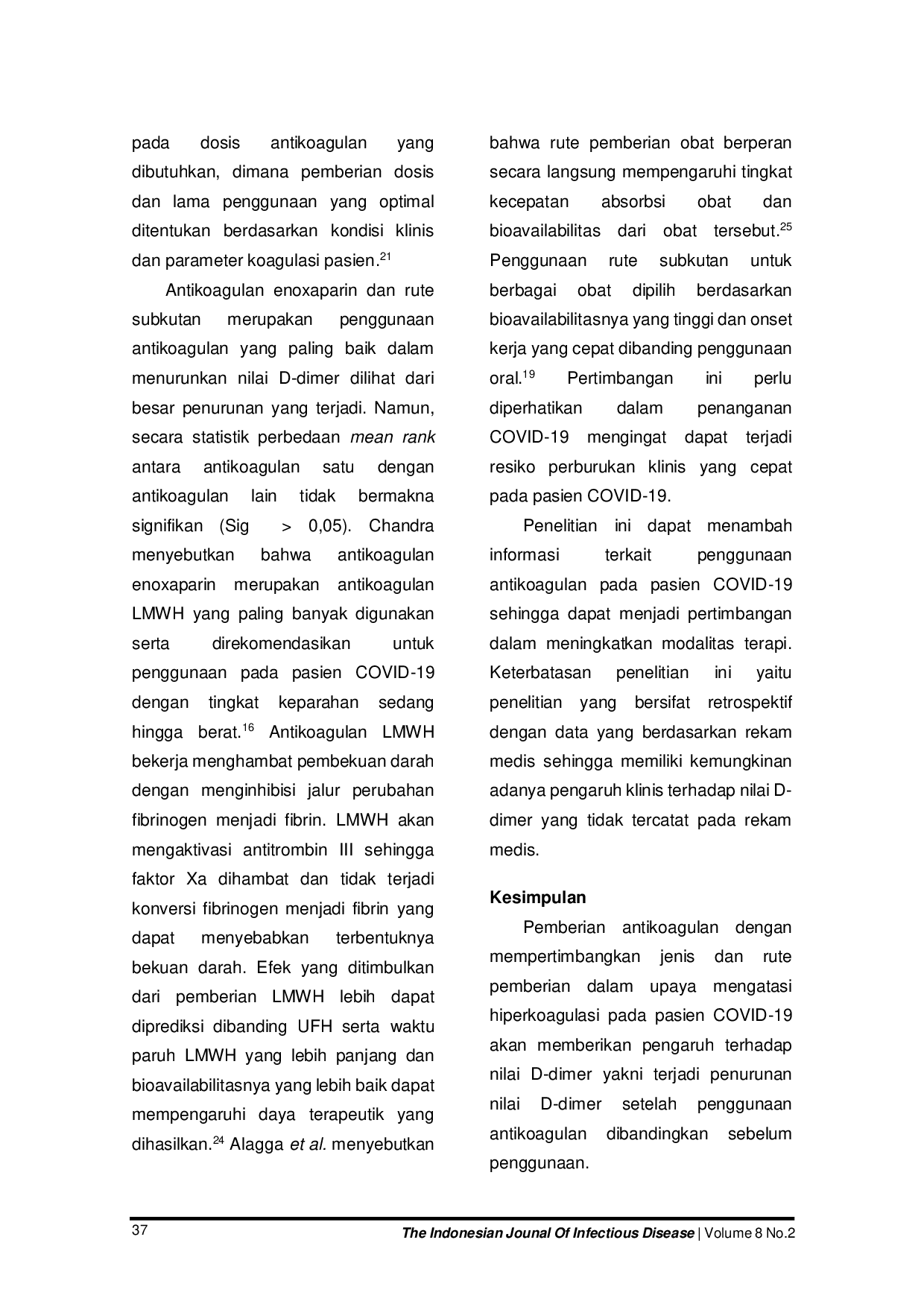 JURIS Pengaruh Penggunaan Antikoagulan Terhadap Penurunan Nilai D Dimer pada Pasien COVID 19