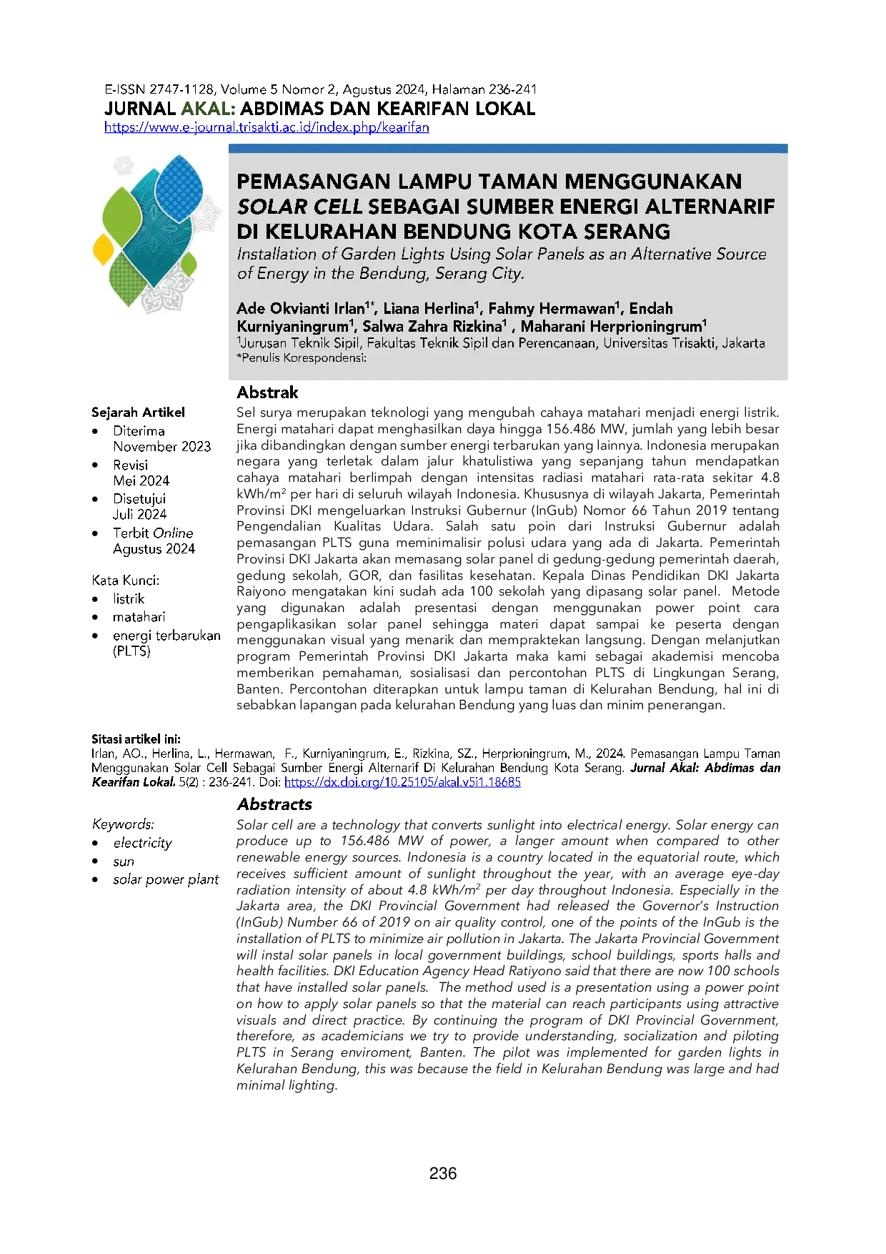 JURIS Penerapan Solar Panel Di Lingkungan Serang Banten