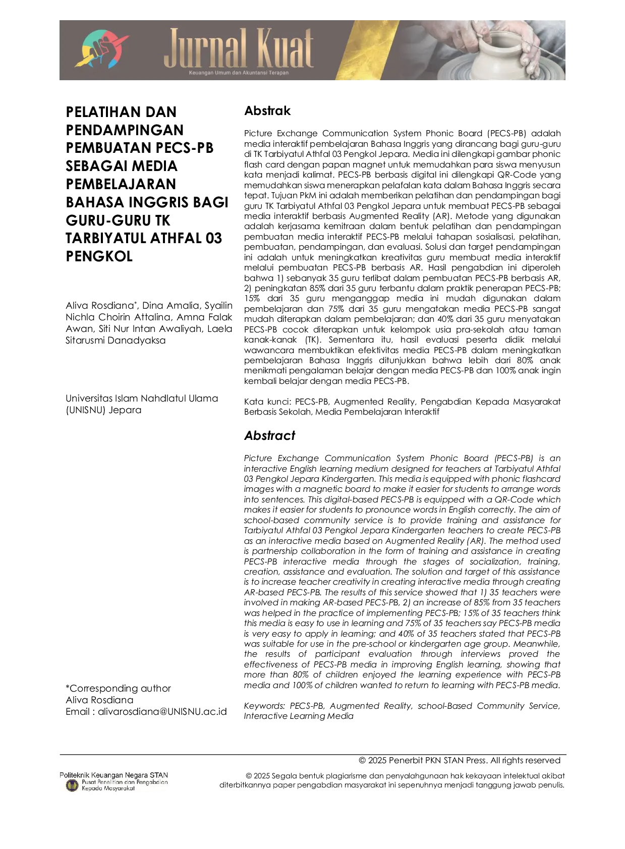 JURIS Pelatihan dan Pendampingan Pembuatan PECS PB Sebagai Media Pembelajaran Bahasa Inggris Bagi Guru Guru TK Tarbiyatul Athfal 03 Pengkol