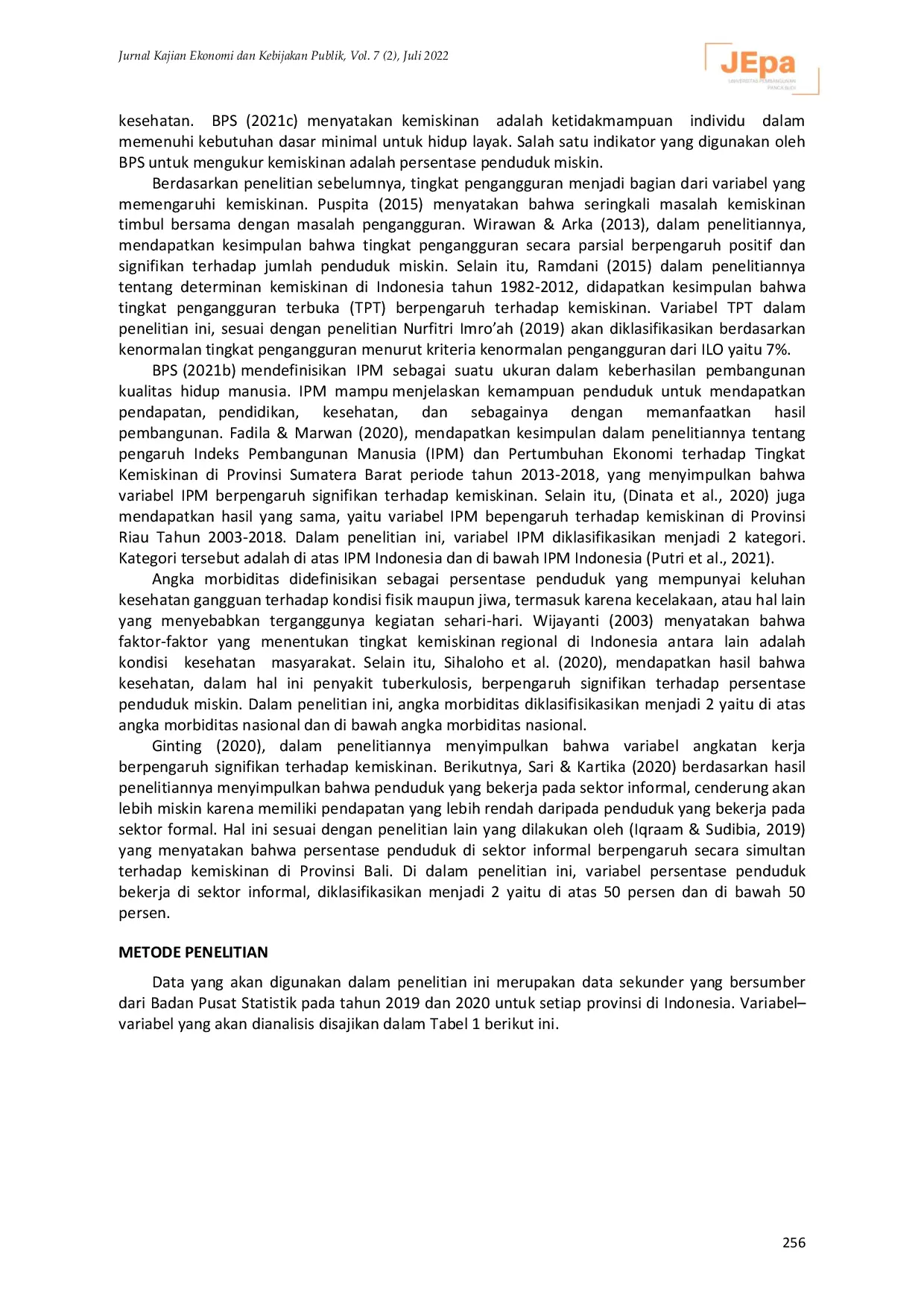 JURIS Analisis Determinan Kemiskinan Indonesia Sebelum dan Saat Pandemi COVID 19 Menggunakan Multiple Classification Analysis MCA