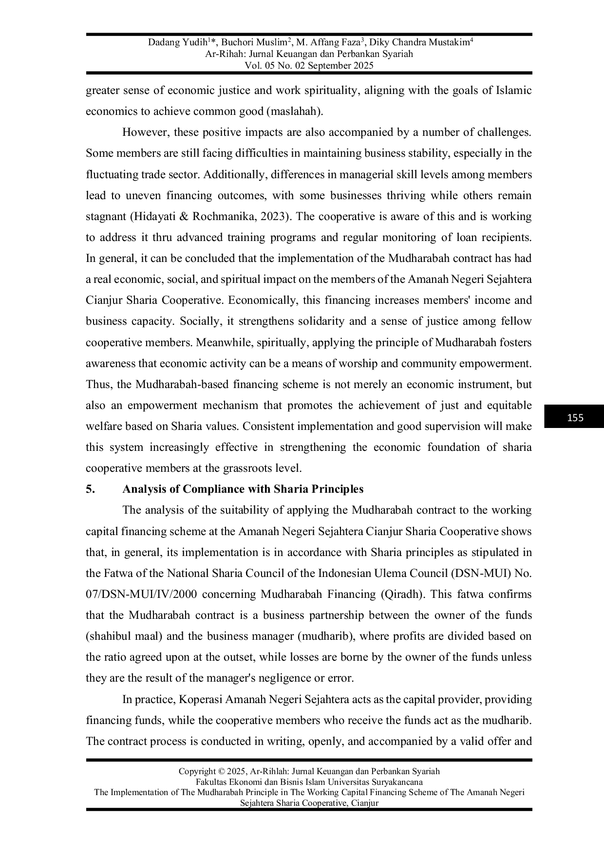 JURIS The Implementation Of The Mudharabah Principle In The Working Capital Financing Scheme Of The Amanah Negeri Sejahtera Sharia Cooperative Cianjur
