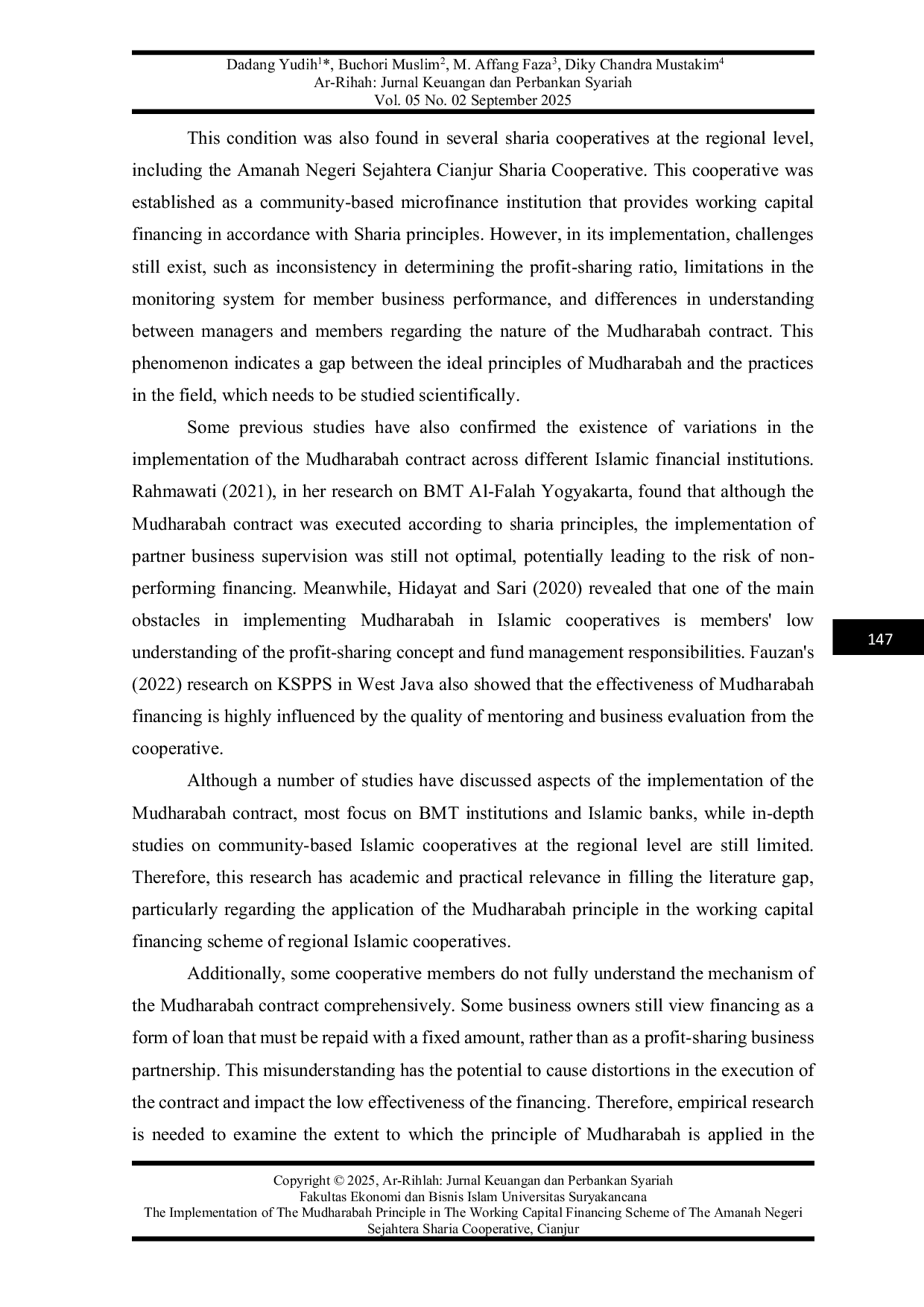 JURIS The Implementation Of The Mudharabah Principle In The Working Capital Financing Scheme Of The Amanah Negeri Sejahtera Sharia Cooperative Cianjur