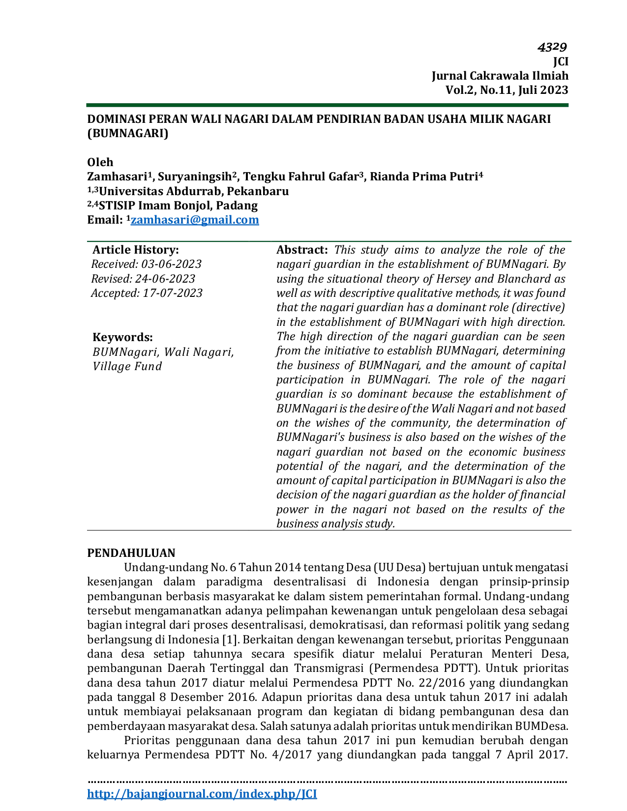 JURIS Dominasi Peran Wali Nagari dalam Pendirian Badan Usaha Milik Nagari BUMNagari