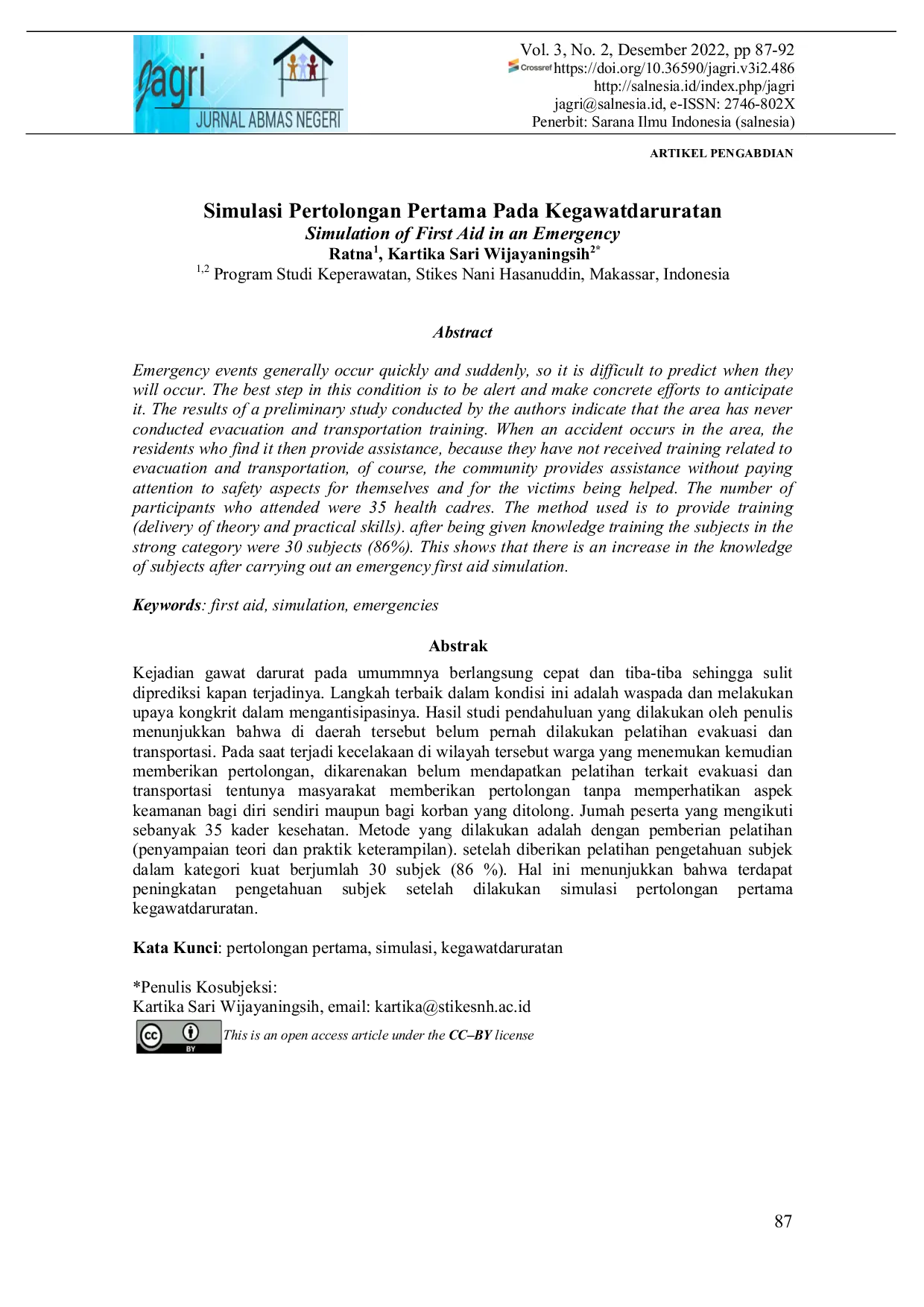 JURIS Simulasi Pertolongan Pertama Pada Kegawatdaruratan