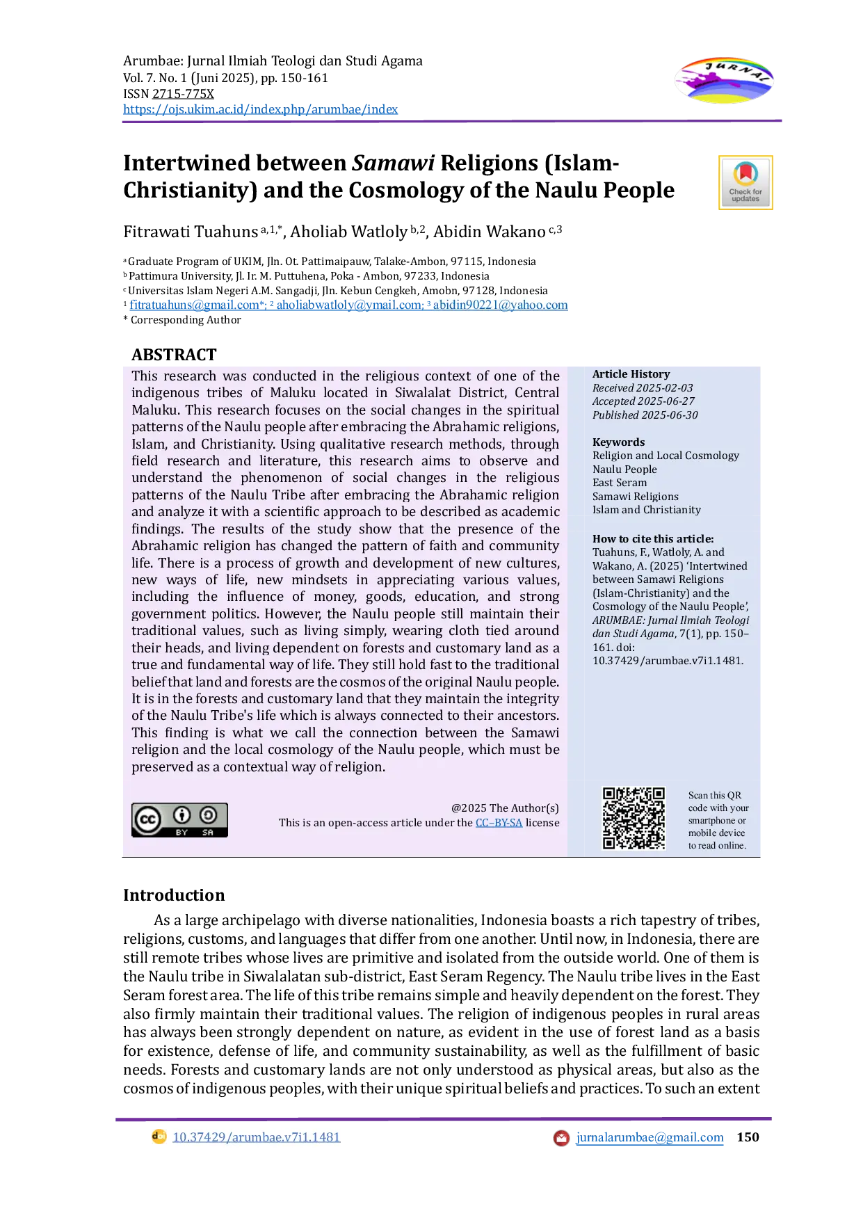 JURIS Intertwined between Samawi Religions Islam Christianity and the Cosmology of the Naulu People