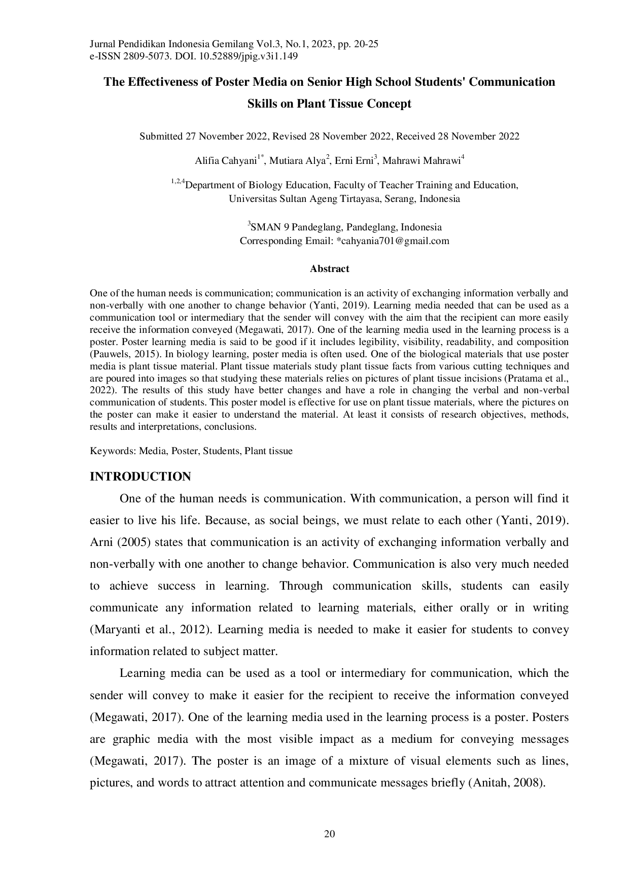 juris The Effectiveness of Poster Media on Senior High School Students Communication Skills on Plant Tissue Concept