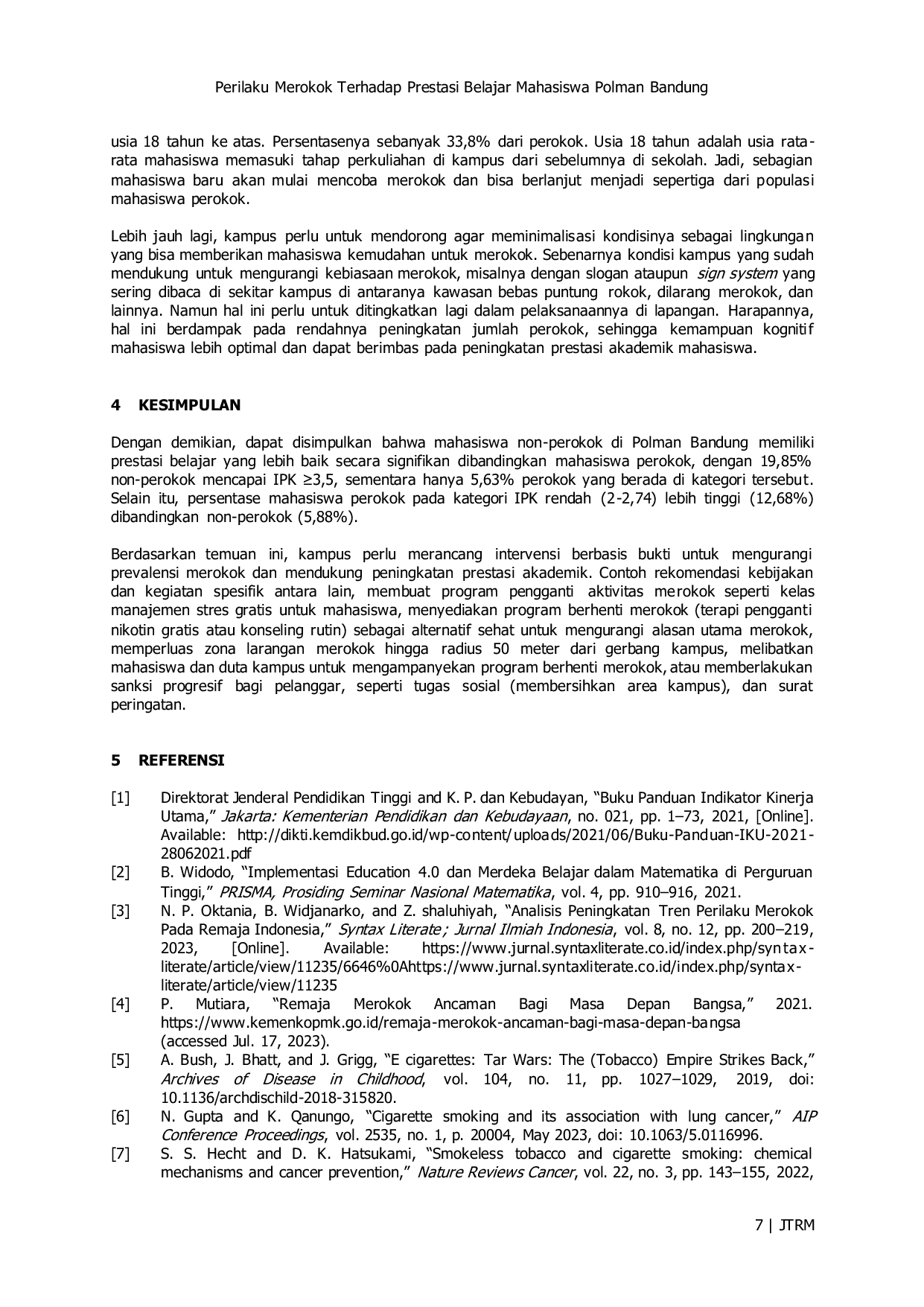 JURIS Perilaku Merokok Terhadap Prestasi Belajar Mahasiswa Polman Bandung