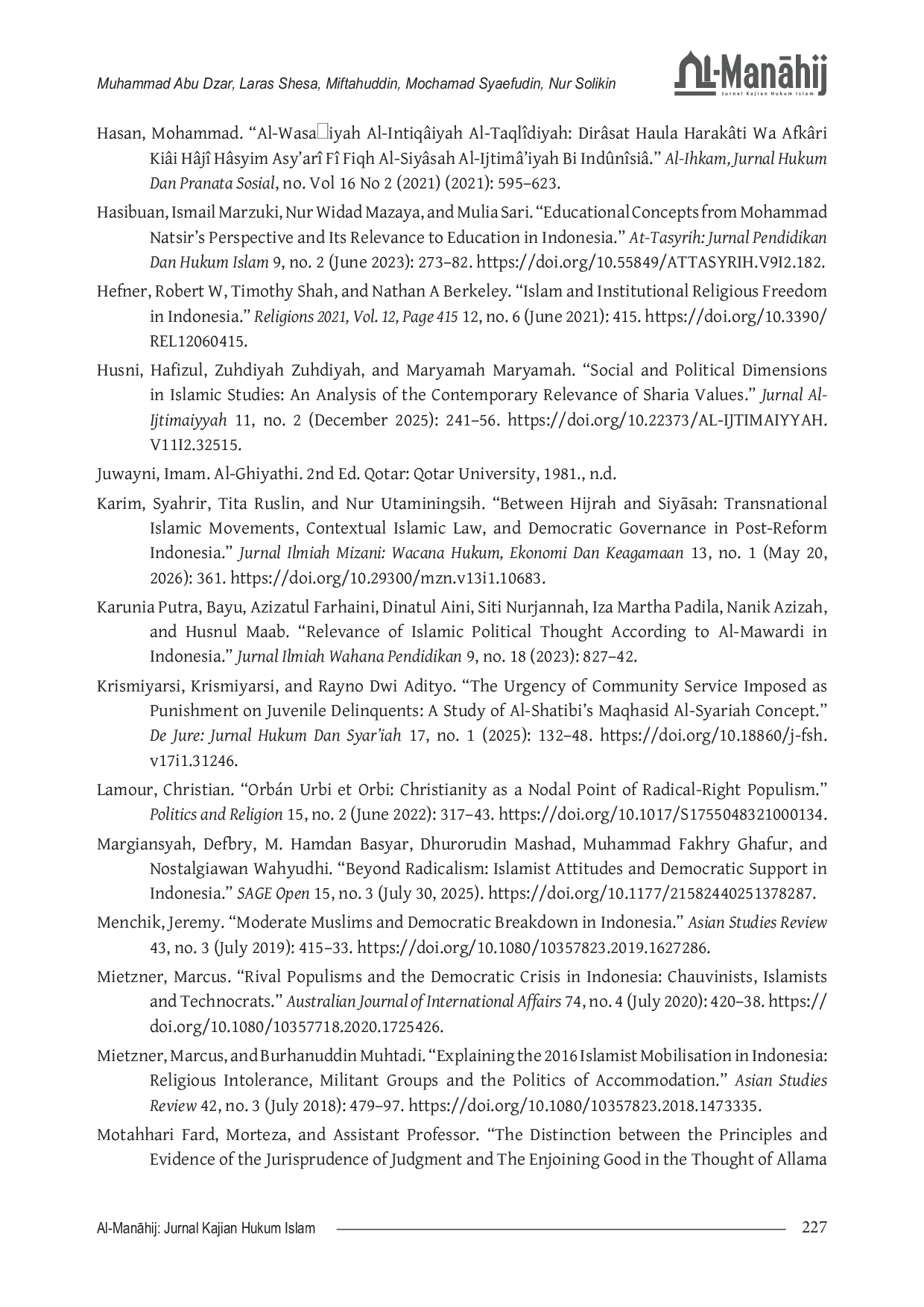 JURIS Beyond the Radicalism Narrative Reconstructing Islamic Political Moderation through Shafi i Jurisprudence in Indonesia