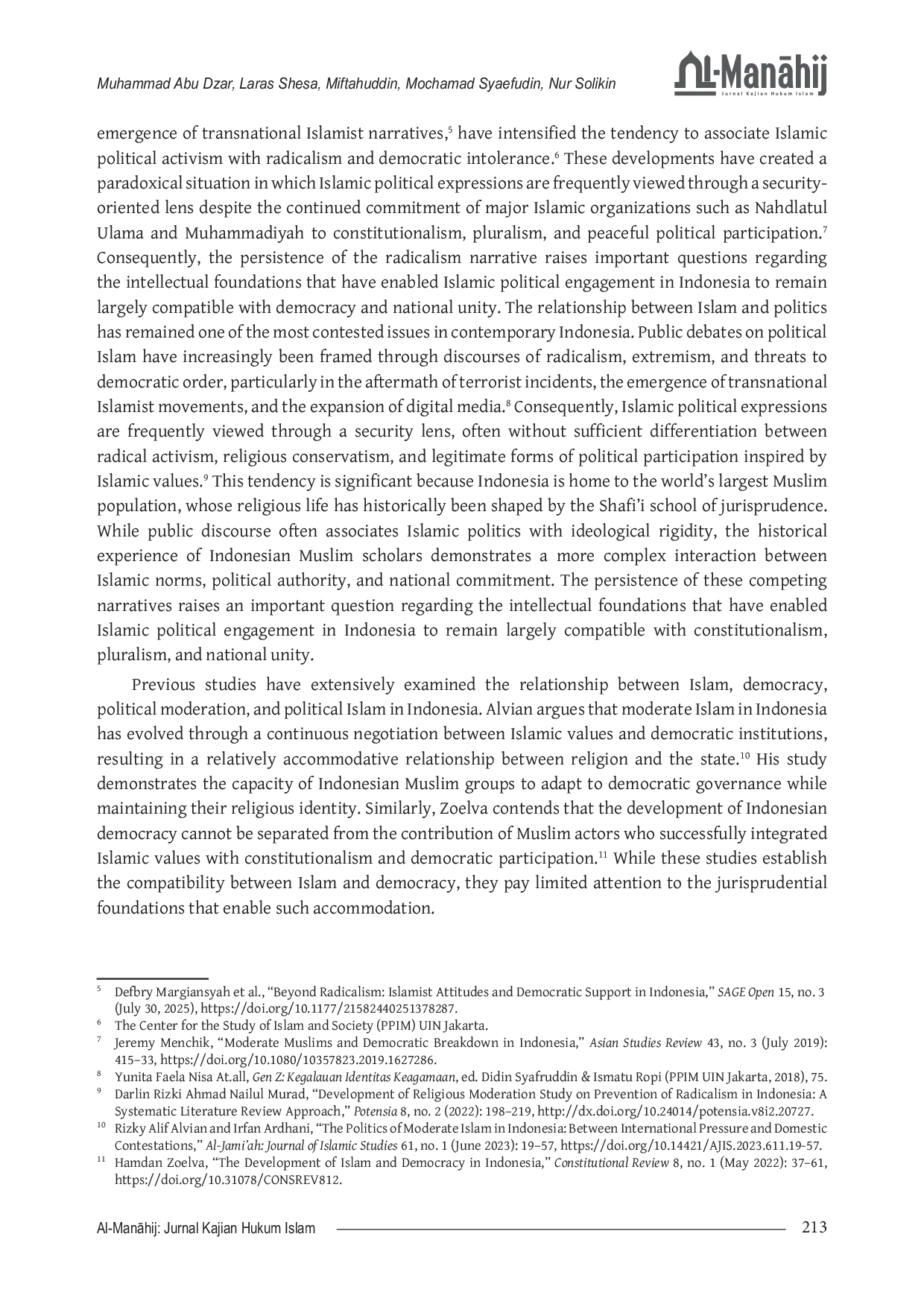 JURIS Beyond the Radicalism Narrative Reconstructing Islamic Political Moderation through Shafi i Jurisprudence in Indonesia