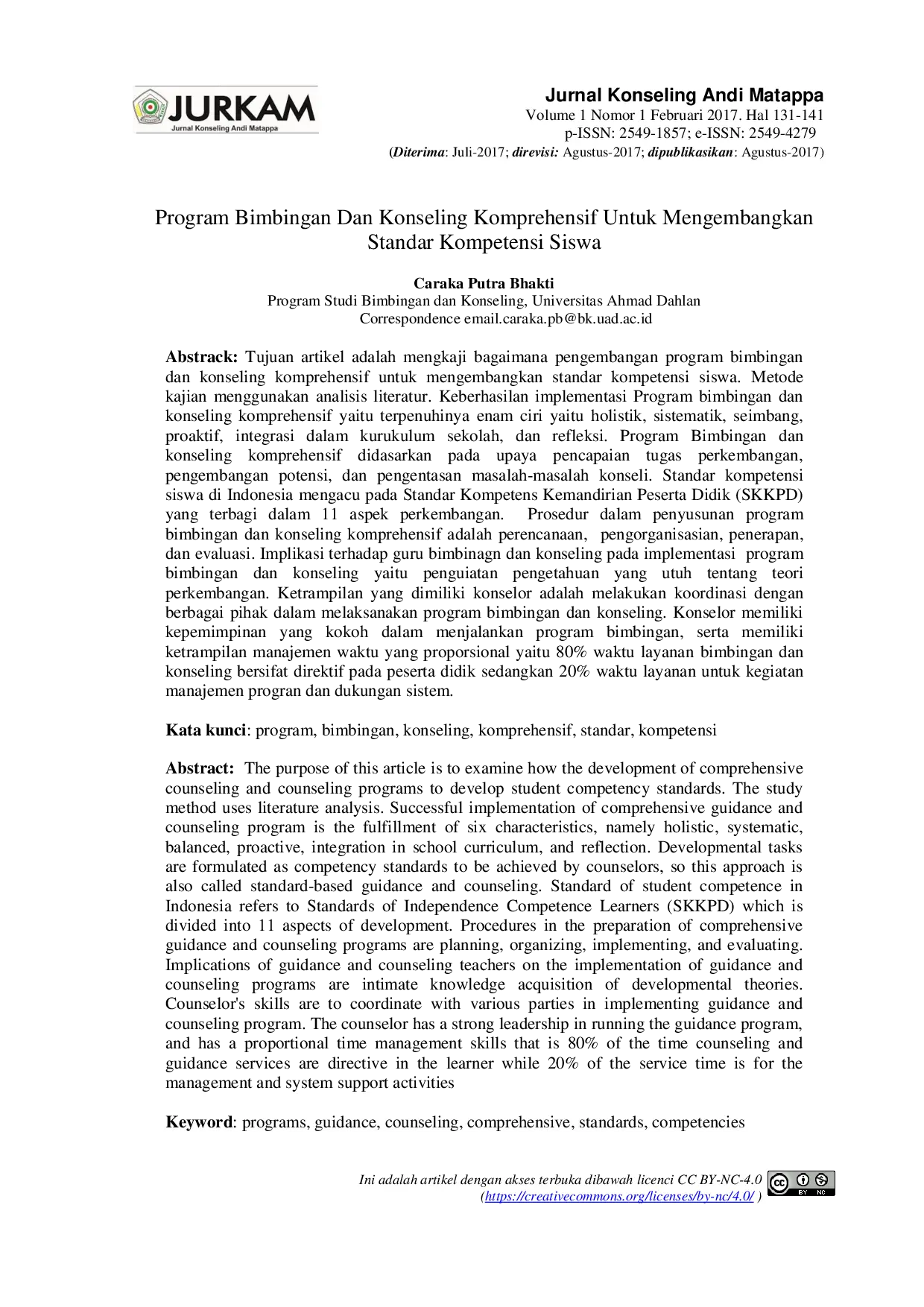 JURIS Program Bimbingan Dan Konseling Komprehensif Untuk Mengembangkan Standar Kompetensi Siswa