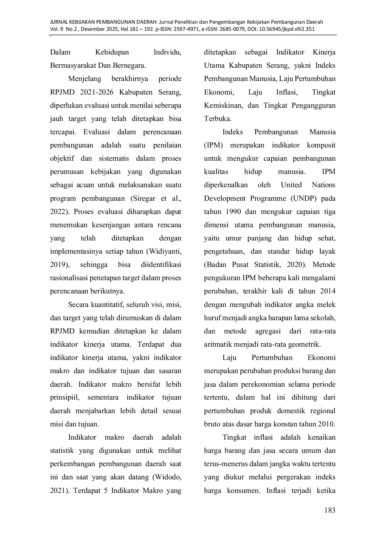 JURIS Proyeksi Capaian Akhir Indikator Makro Rencana Pembangunan Jangka Menengah Daerah RPJMD 2021 2026 Kabupaten Serang