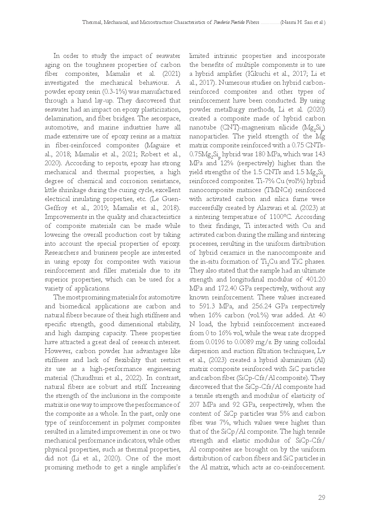 juris Thermal Mechanical and Microstructure Characteristics of Paederia Foetida Fibers Carbon Powder Hybrid Reinforced Epoxy Composites
