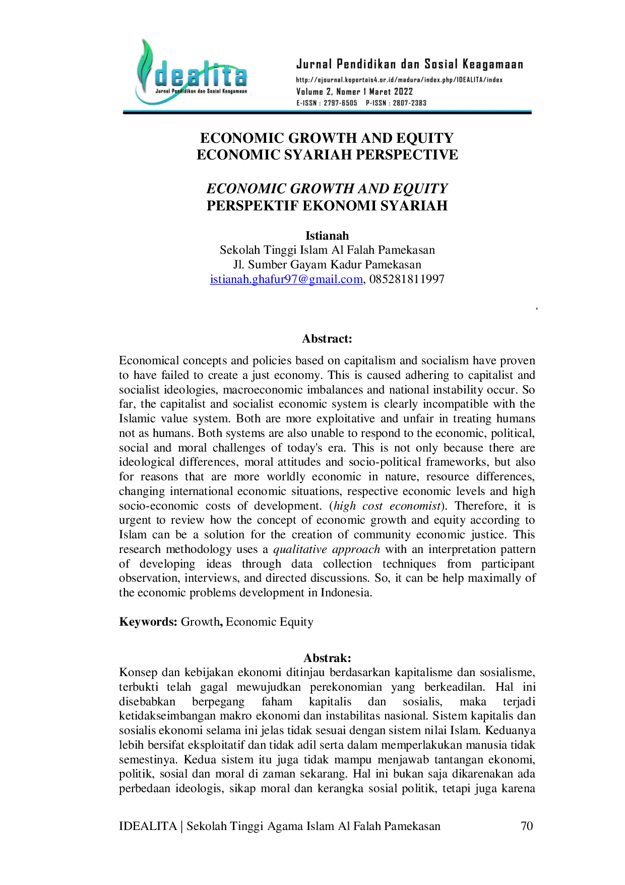 JURIS Pertumbuhan Ekonomi Dan Pemerataan Ekonomi Perspektif Ekonomi Syariah