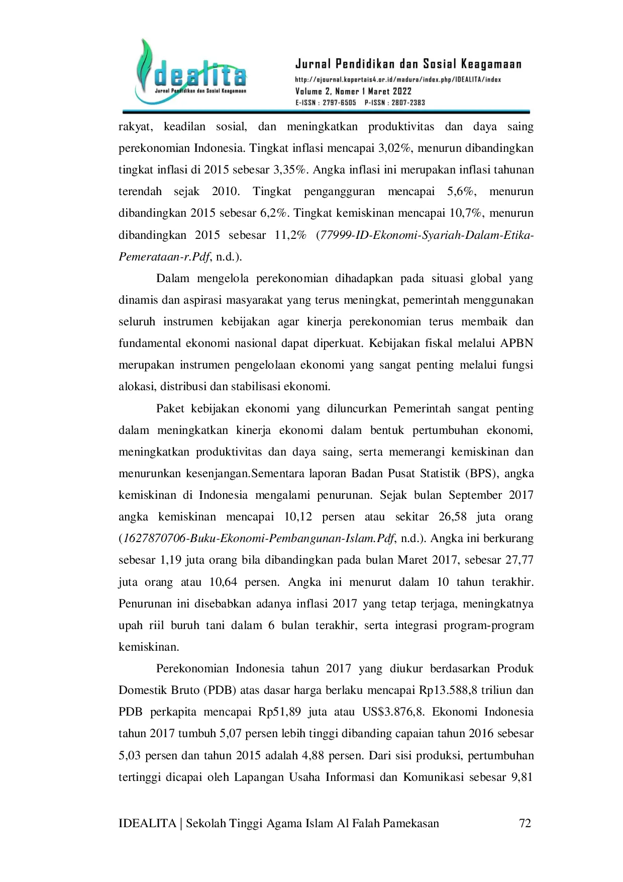 JURIS Pertumbuhan Ekonomi Dan Pemerataan Ekonomi Perspektif Ekonomi Syariah