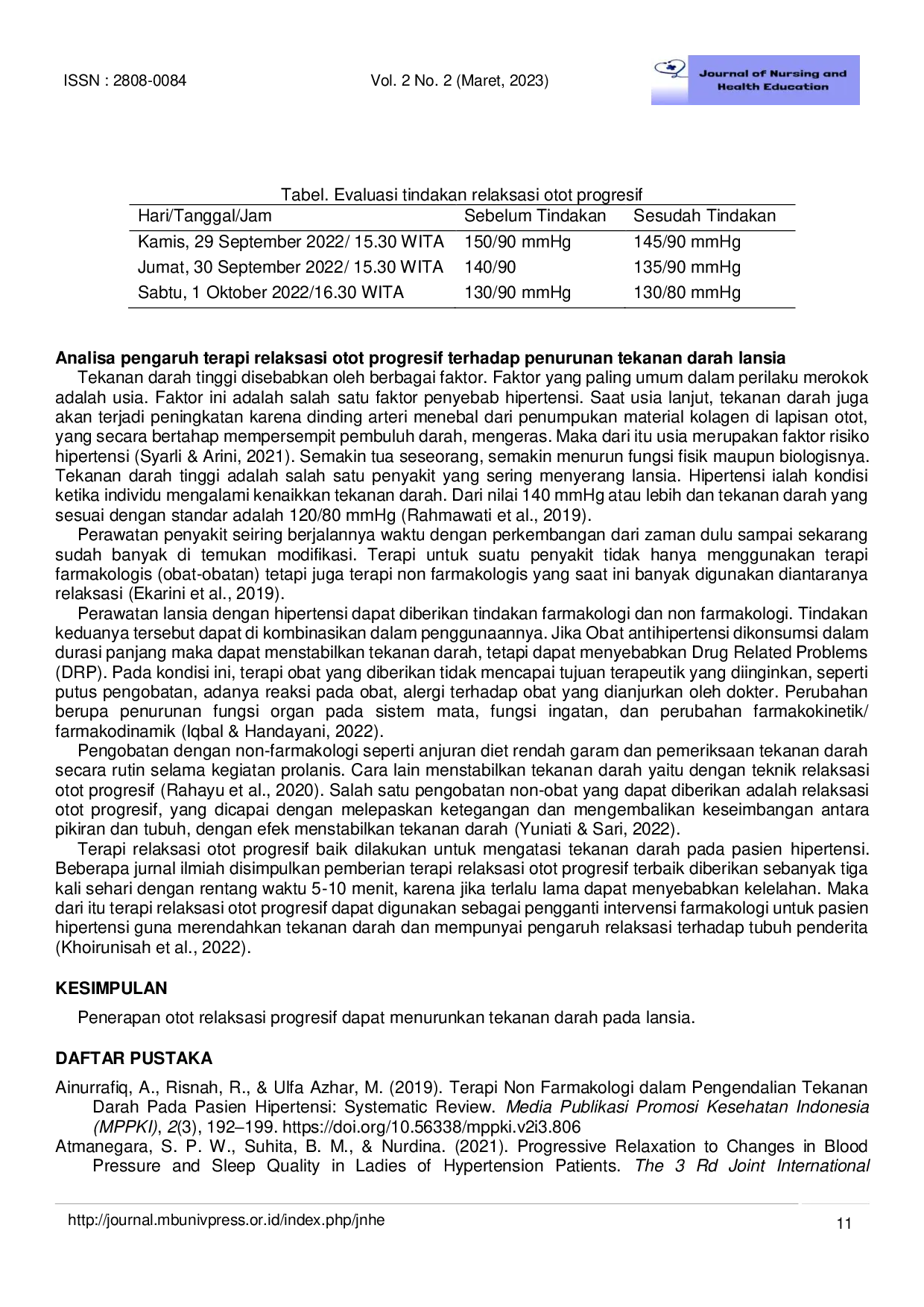 JURIS Analysis of Nursing Hypertension in The Elderly With Progressive Muscle Therapy Intervention in Banjarmasin
