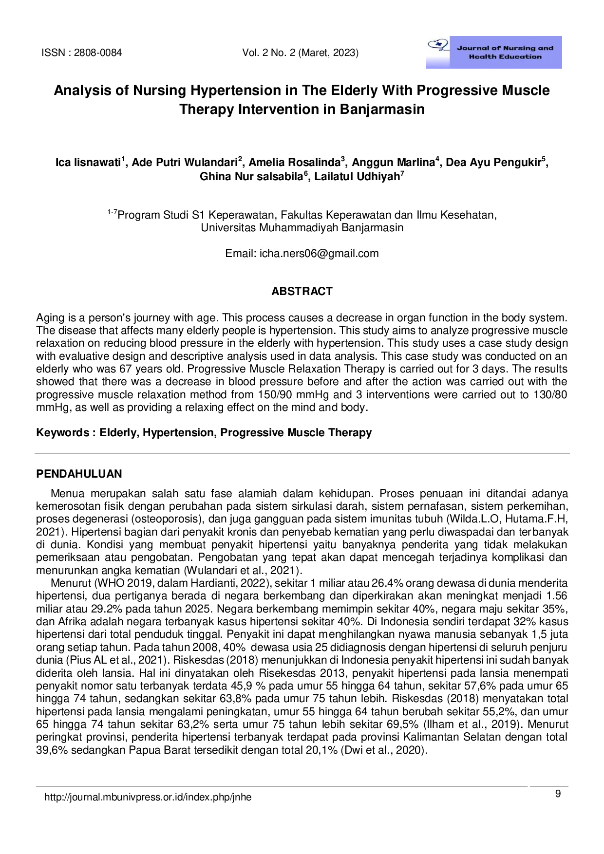 JURIS Analysis of Nursing Hypertension in The Elderly With Progressive Muscle Therapy Intervention in Banjarmasin