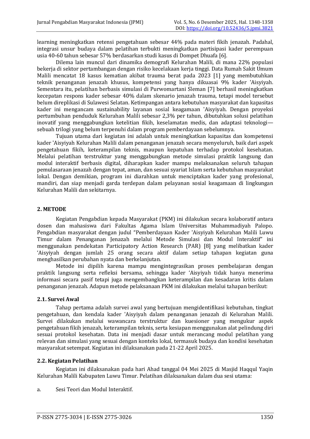 JURIS Pemberdayaan Kader Aisyiyah dalam Penanganan Jenazah melalui Metode Simulasi dan Modul Interaktif di Kelurahan Malili Sulawesi Selatan