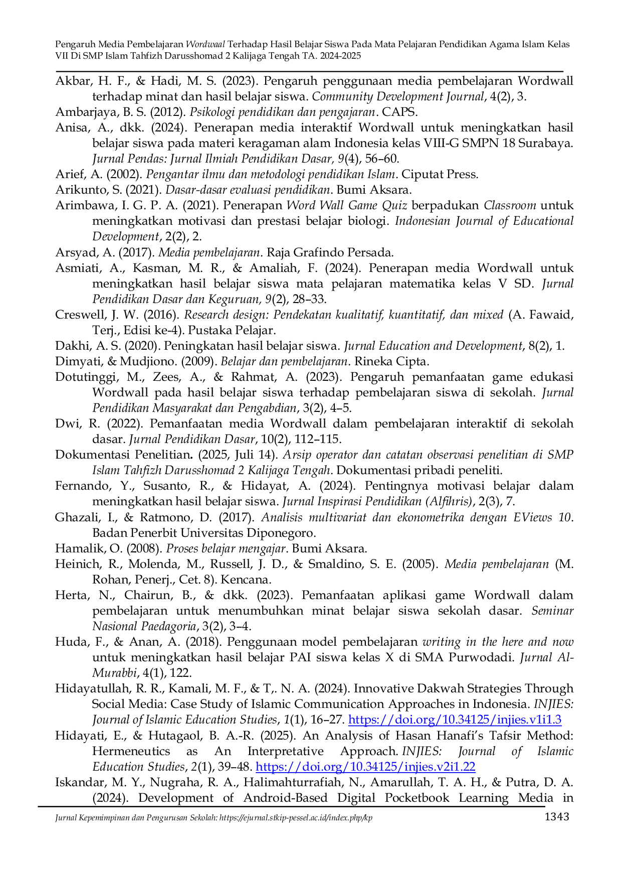 JURIS Pengaruh Media Pembelajaran Wordwall Terhadap Hasil Belajar Siswa Pada Mata Pelajaran Pendidikan Agama Islam Kelas Vii Di SMP Islam Tahfizh Darusshomad 2 Kalijaga Tengah TA 2024 2025