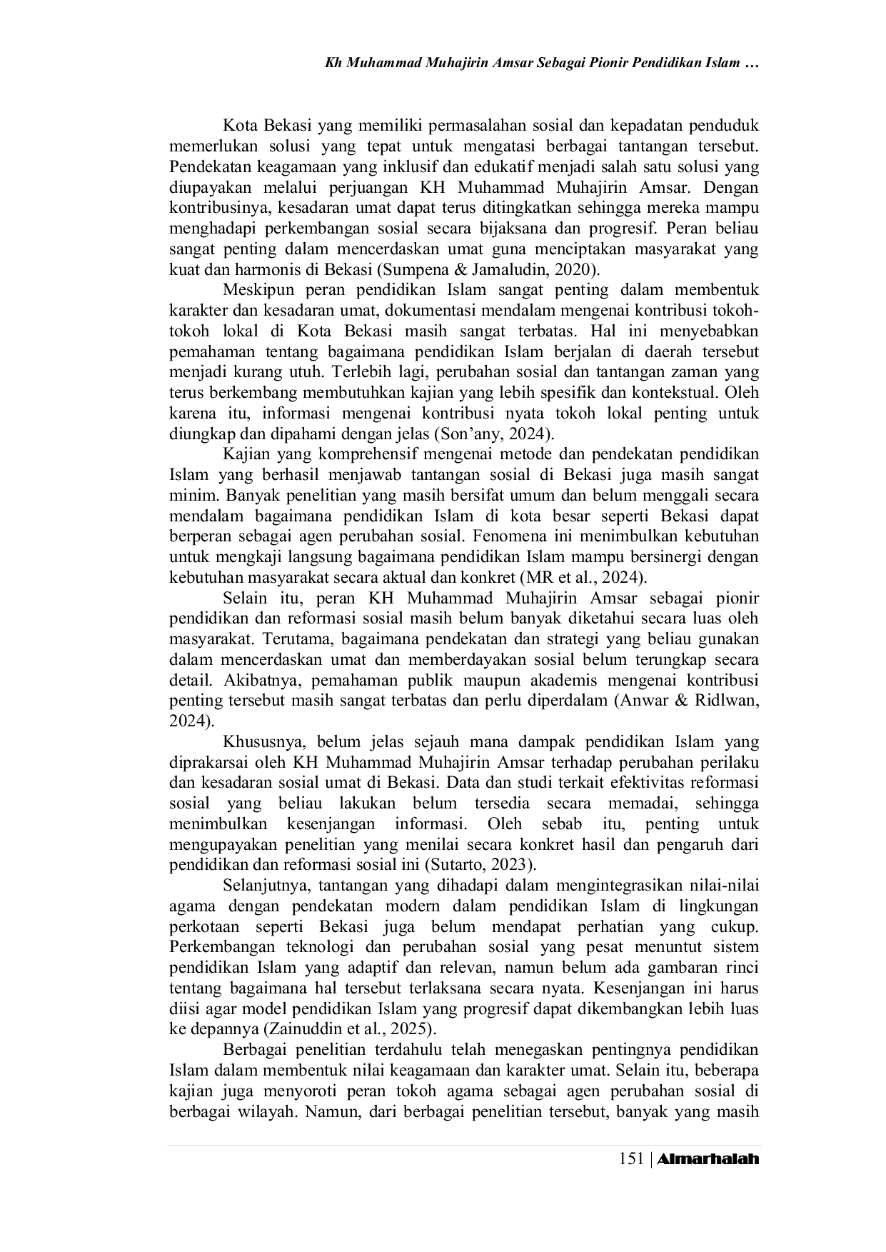 JURIS Kh Muhammad Muhajirin Amsar Sebagai Pionir Pendidikan Islam Dan Reformasi Sosial Untuk Mencerahkan Kesadaran Umat Di Kota Bekasi