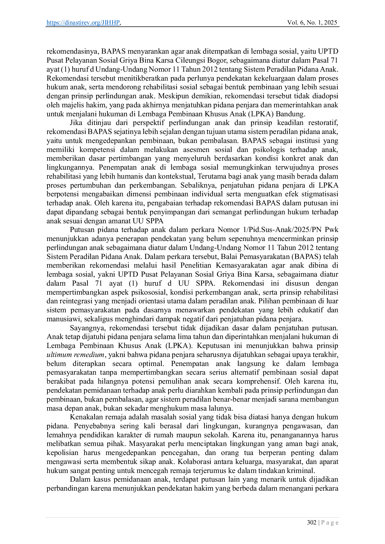 JURIS Penerapan Teori Pemidanaan Terhadap Anak Sebagai Pelaku Tindak Pidana Studi Putusan Nomor 1 Pid Sus Anak 2025 Pn Pwk