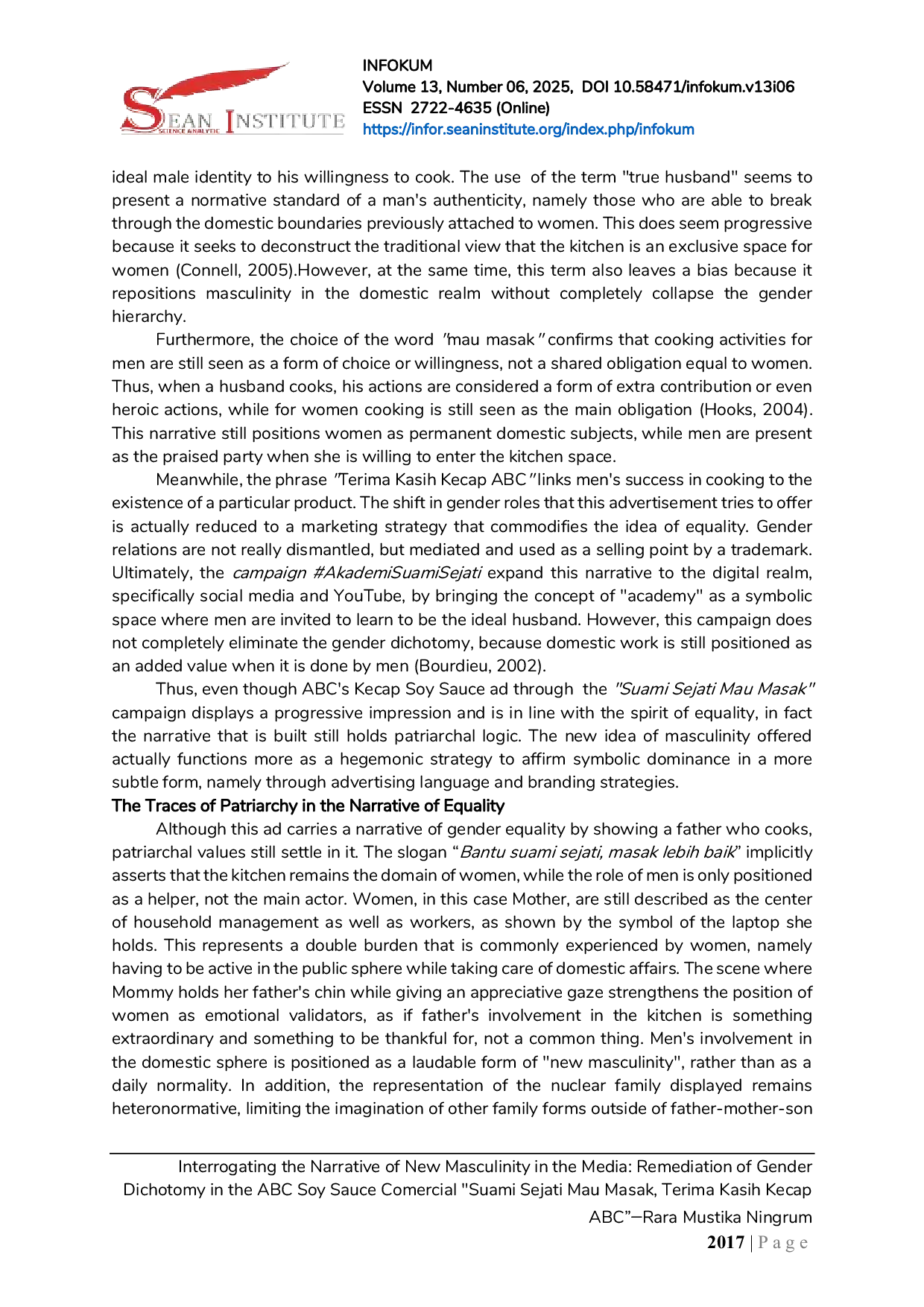 JURIS Interrogating the Narrative of New Masculinity in the Media Remediation of Gender Dichotomy in the ABC Soy Sauce Comercial Suami Sejati Mau Masak Terima Kasih Kecap ABC
