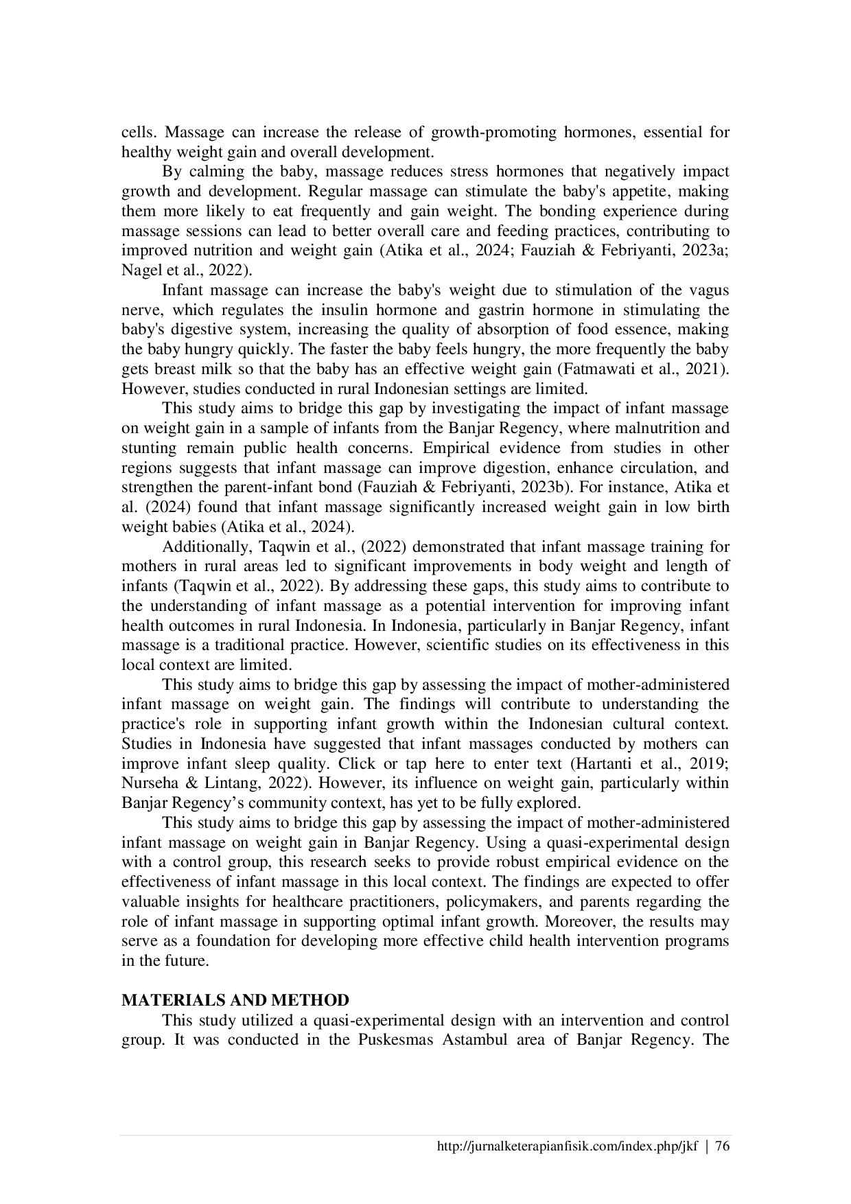 JURIS Impact of Infant Massage on Weight Gain A Study in Banjar District South Kalimantan