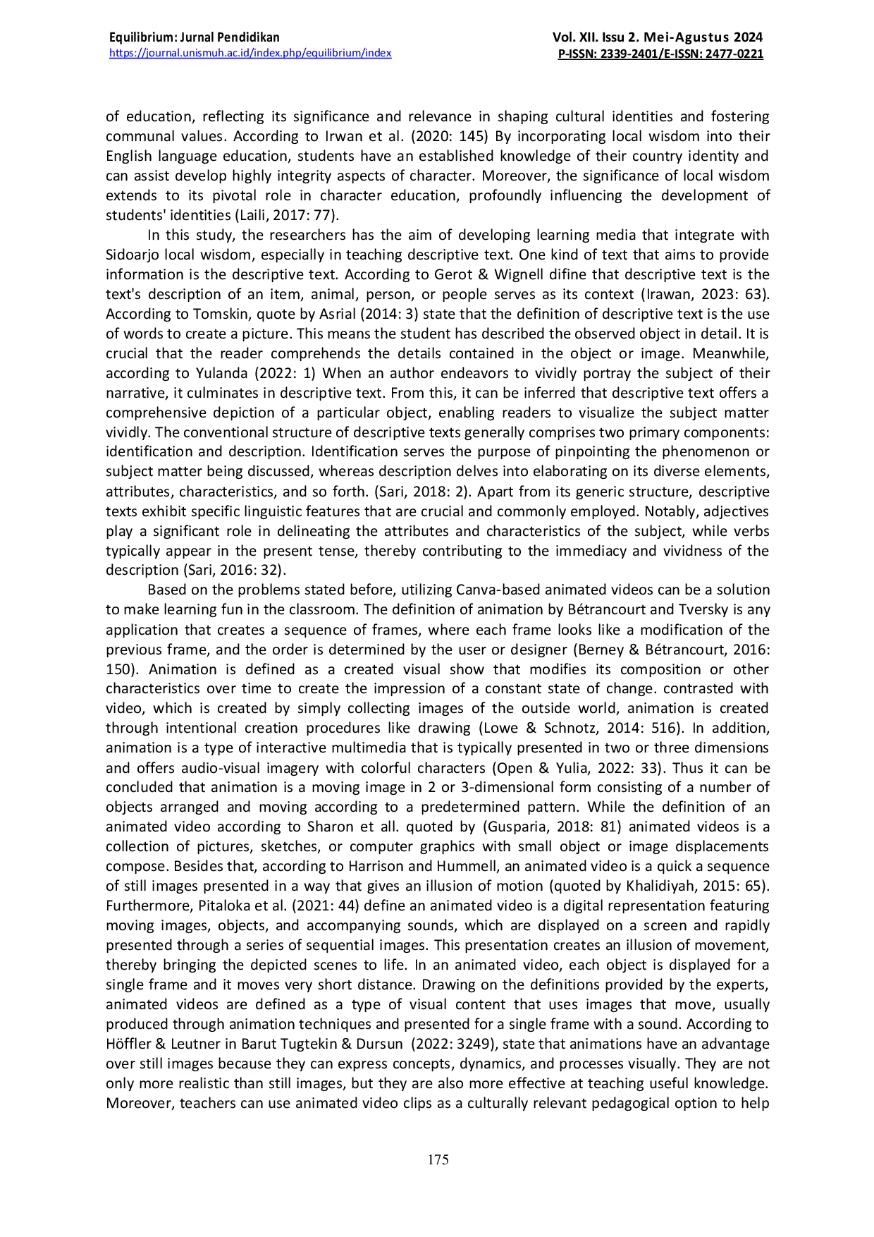 JURIS Developing A Animated Video Integrated With Sidoarjo Local Wisdom For Teaching Descriptive Text In Seventh Grade Using Addie Model