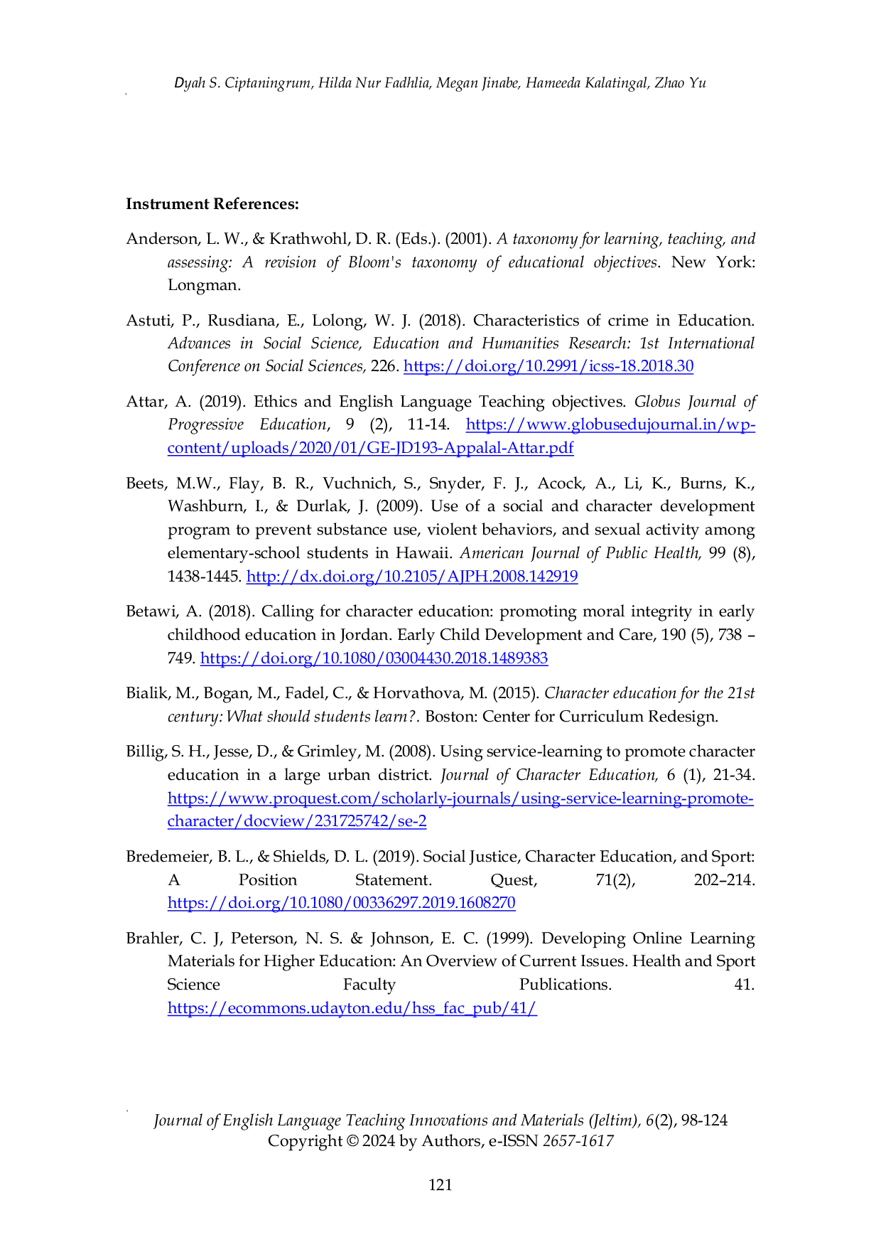 JURIS Instrument Development for Integrating Character Education in ELT Materials Students Needs Survey