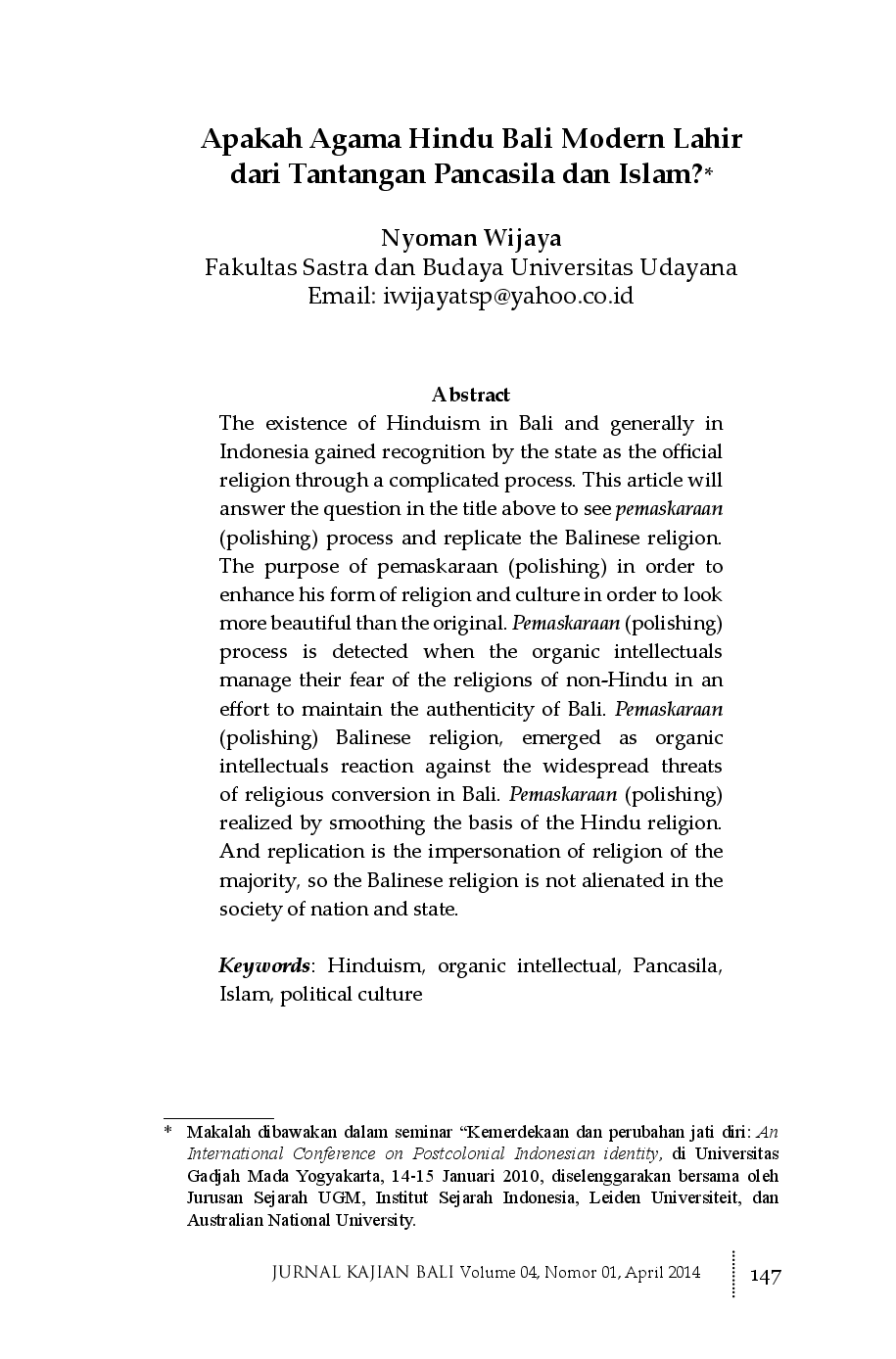 juris Apakah Agama Hindu Bali Modern Lahir dari Tantangan Pancasila dan Islam