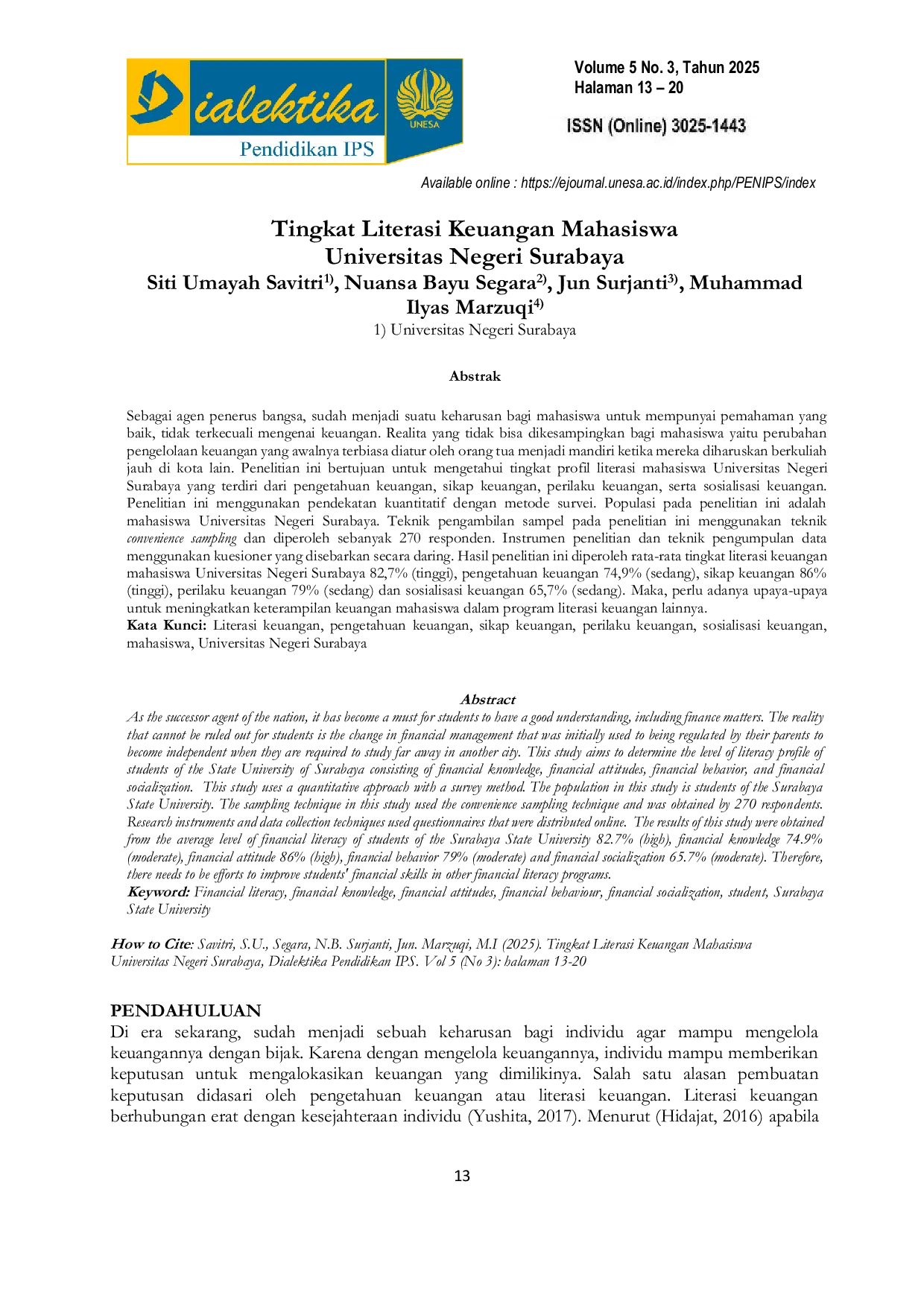 JURIS Tingkat Literasi Keuangan Mahasiswa Universitas Negeri Surabaya