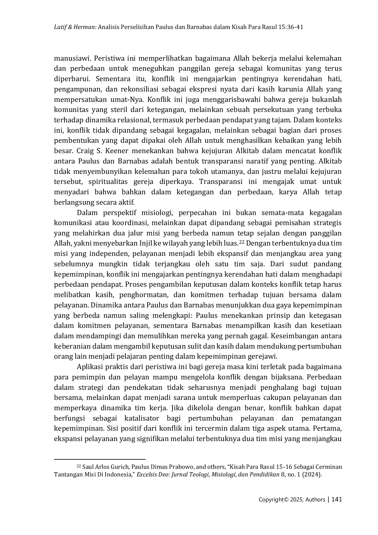 JURIS Analisis Perselisihan Paulus dan Barnabas dalam Kisah Para Rasul 15 36 41 dari Perspektif Kepemimpinan dan Implikasinya dalam Pelayanan Misi