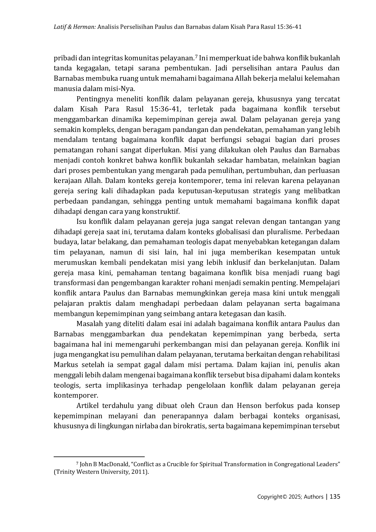 JURIS Analisis Perselisihan Paulus dan Barnabas dalam Kisah Para Rasul 15 36 41 dari Perspektif Kepemimpinan dan Implikasinya dalam Pelayanan Misi