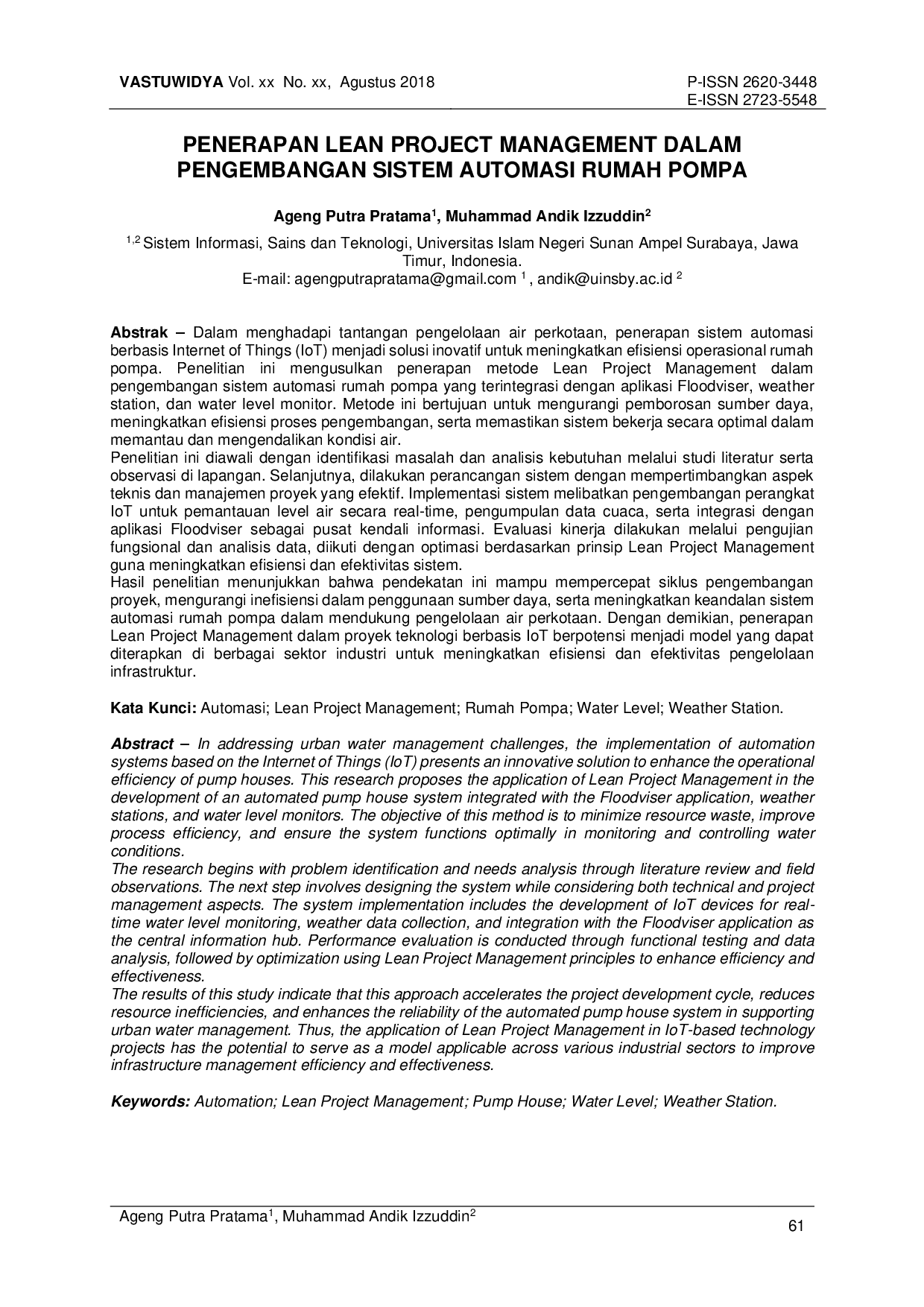 juris Penerapan Lean Project Management Dalam Pengembangan Sistem Automasi Rumah Pompa